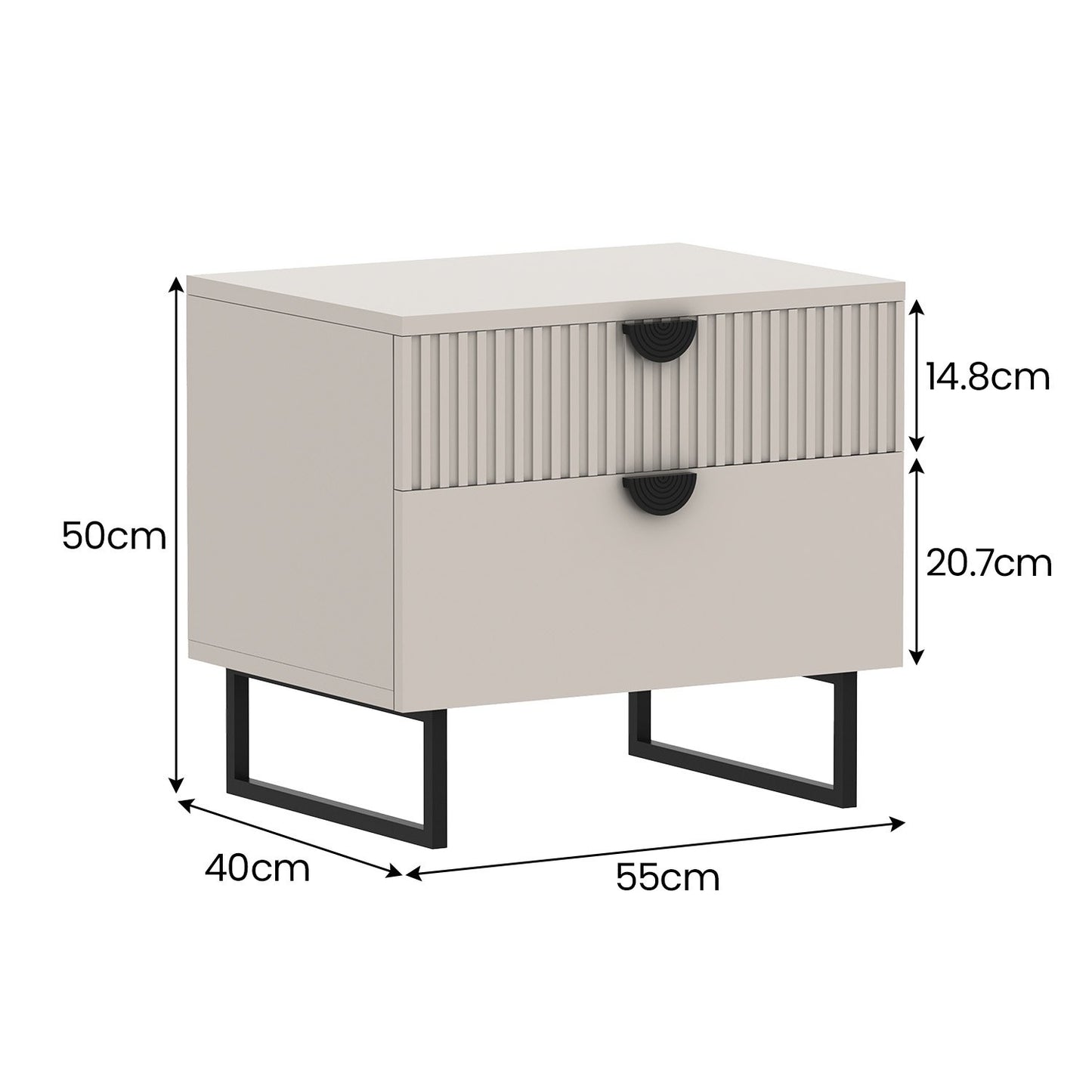 Sarantino Tessa Fluted 2-Drawer Bedside Table in Taupe