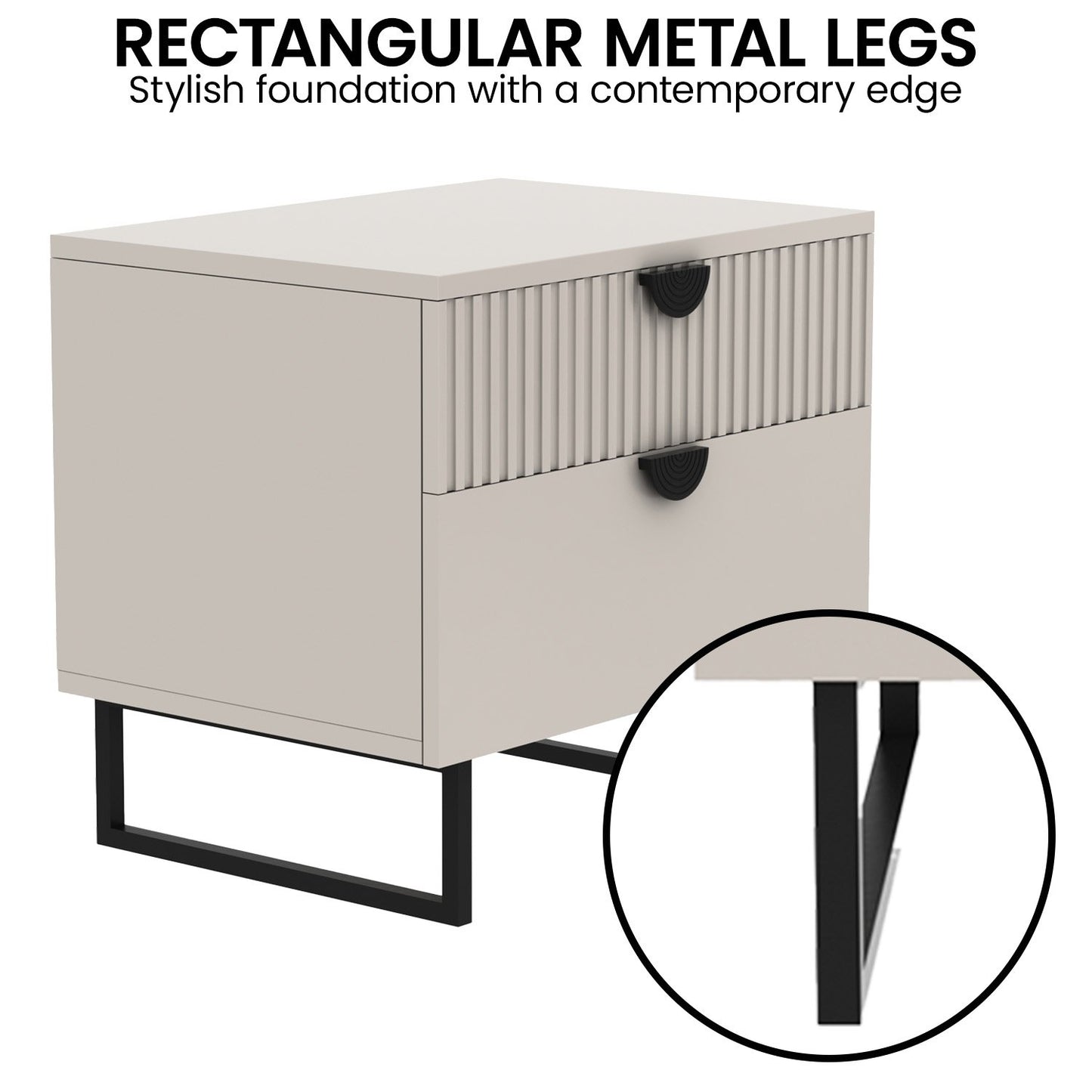 Sarantino Tessa Fluted 2-Drawer Bedside Table in Taupe