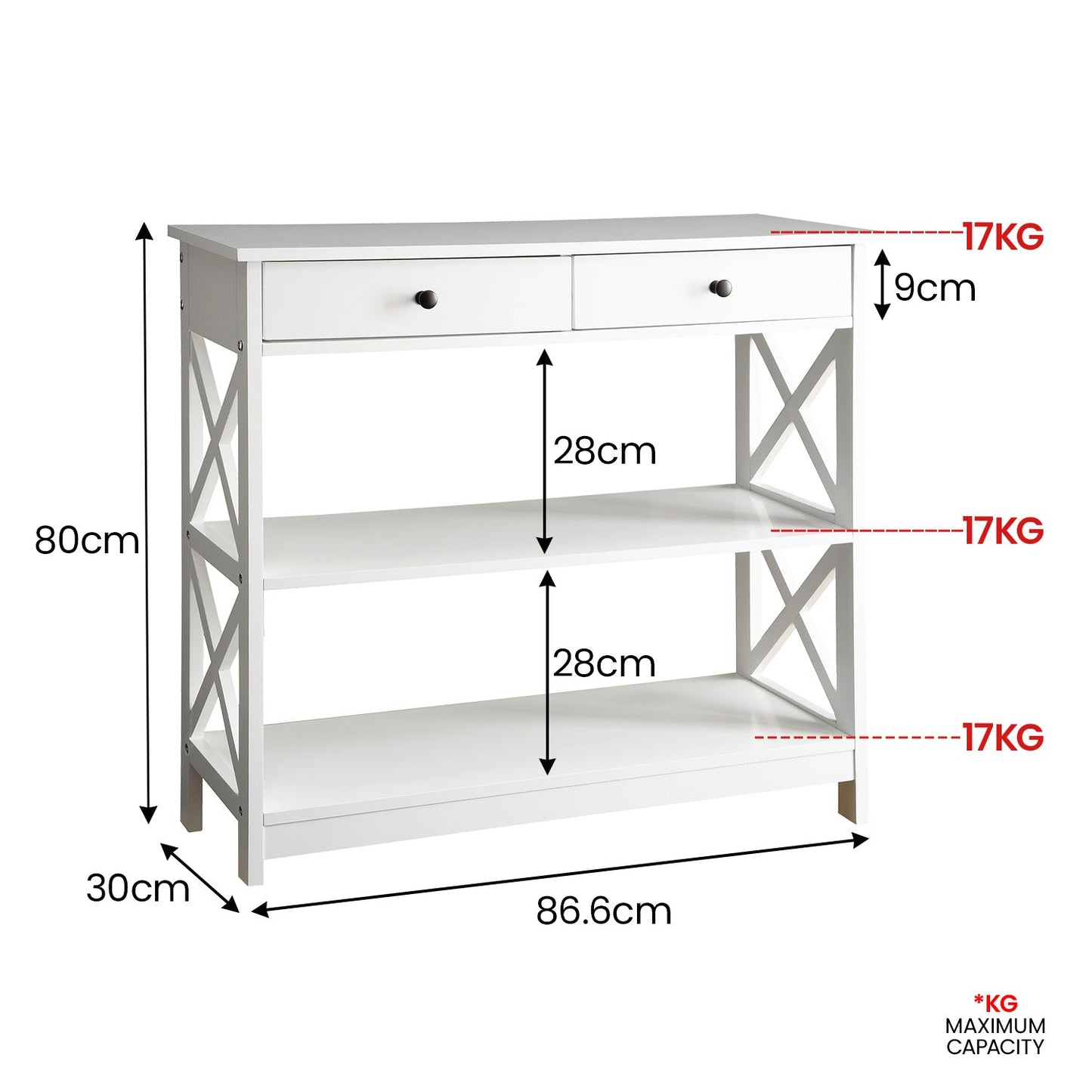 Sarantino Eloise Cross Console Table - White