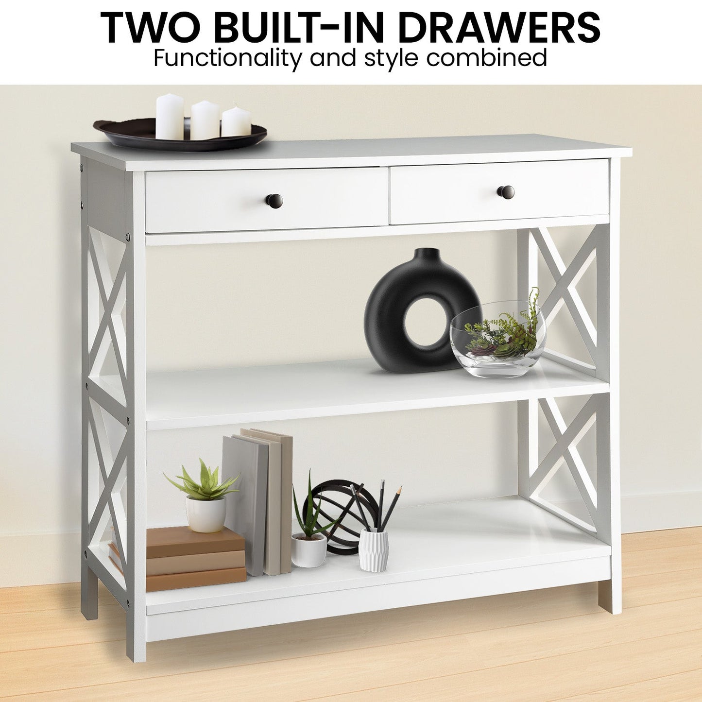 Sarantino Eloise Cross Console Table - White