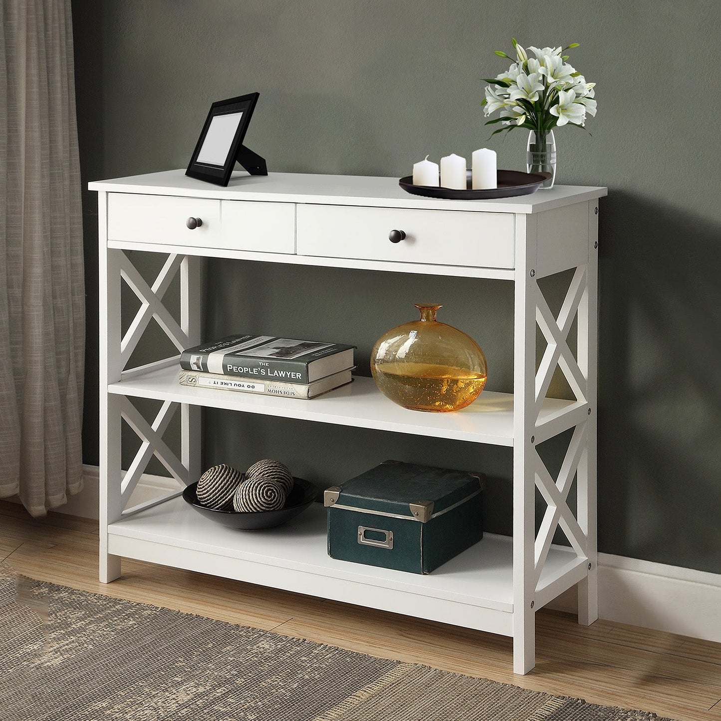 Sarantino Eloise Cross Console Table - White