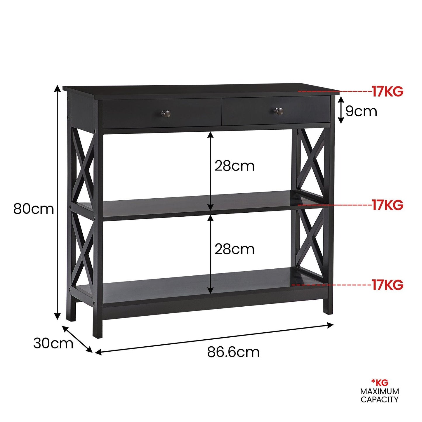 Sarantino Eloise Cross Console Table - Black