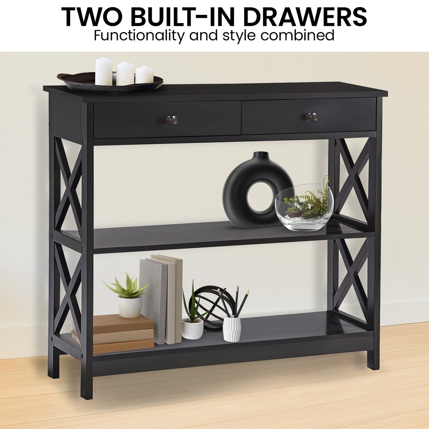 Sarantino Eloise Cross Console Table - Black