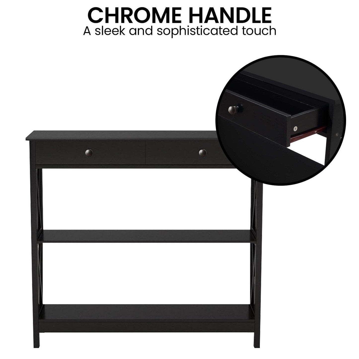 Sarantino Eloise Cross Console Table - Black