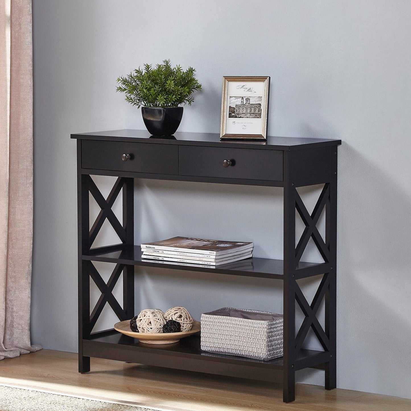 Sarantino Eloise Cross Console Table - Black