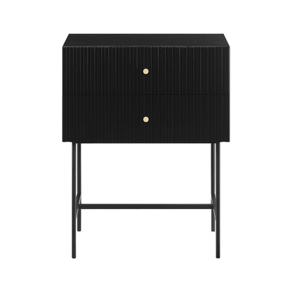 Sarantino Arden Fluted 2-Drawer Bedside Table Night Stand - Black