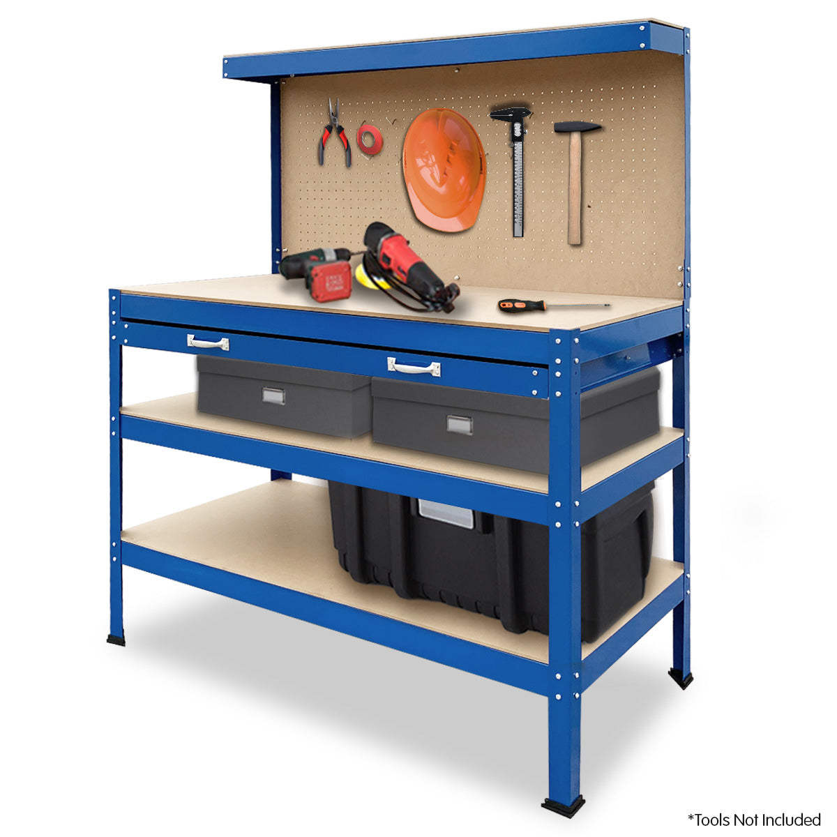 3-Layered Work Bench Garage Storage Table Tool Shop Shelf Blue