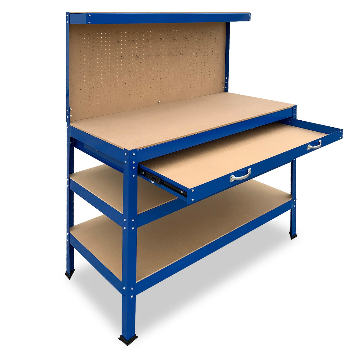 3-Layered Work Bench Garage Storage Table Tool Shop Shelf Blue