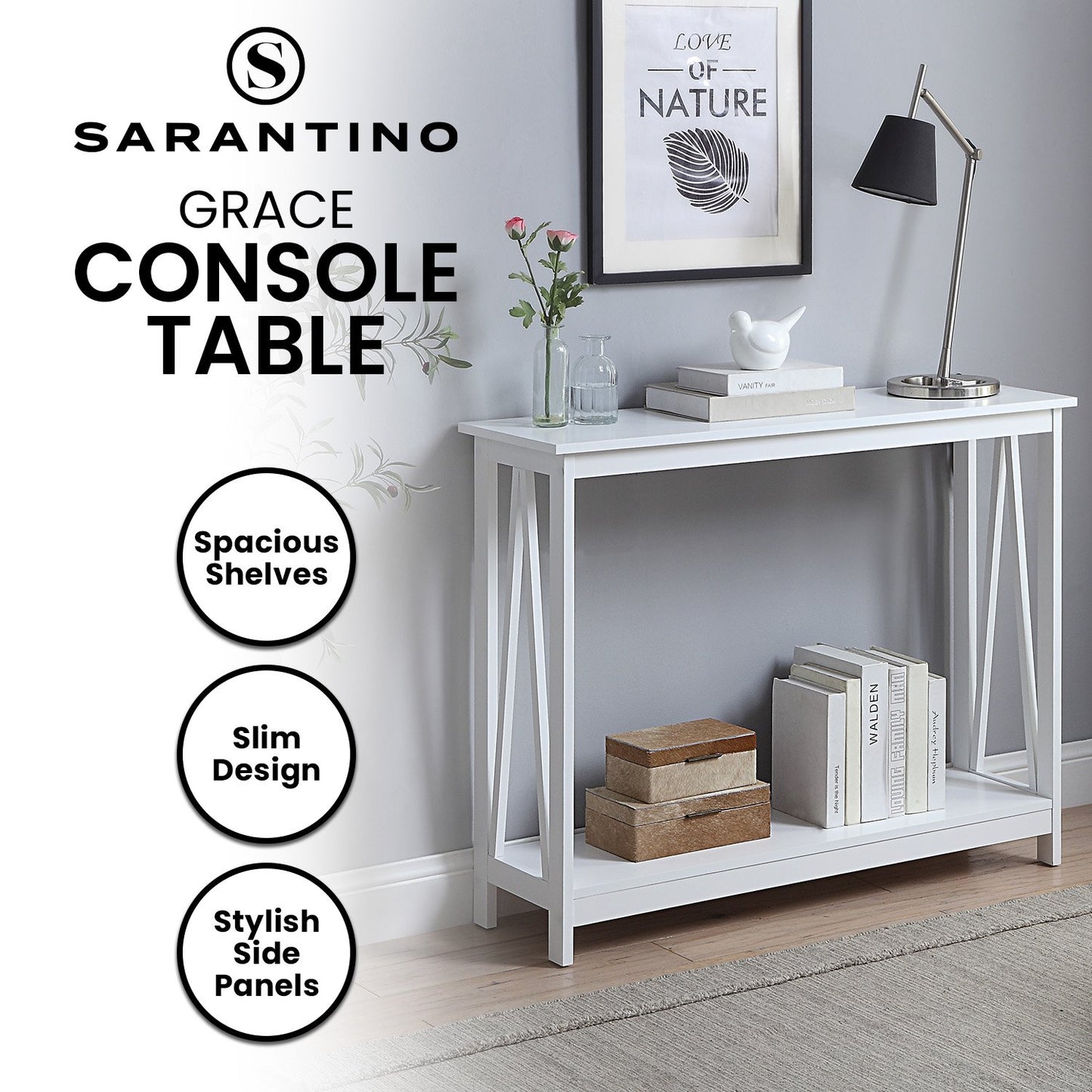 Sarantino Grace A-Frame Console Table - White