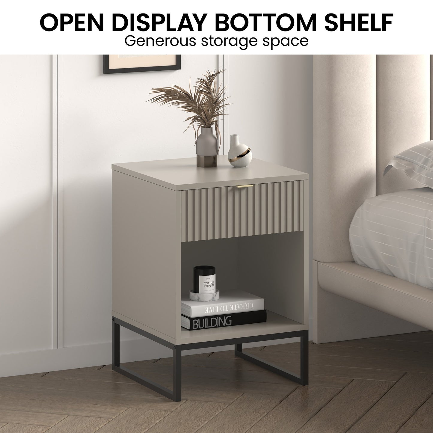 Sarantino Elton Fluted Grey Bedside Table