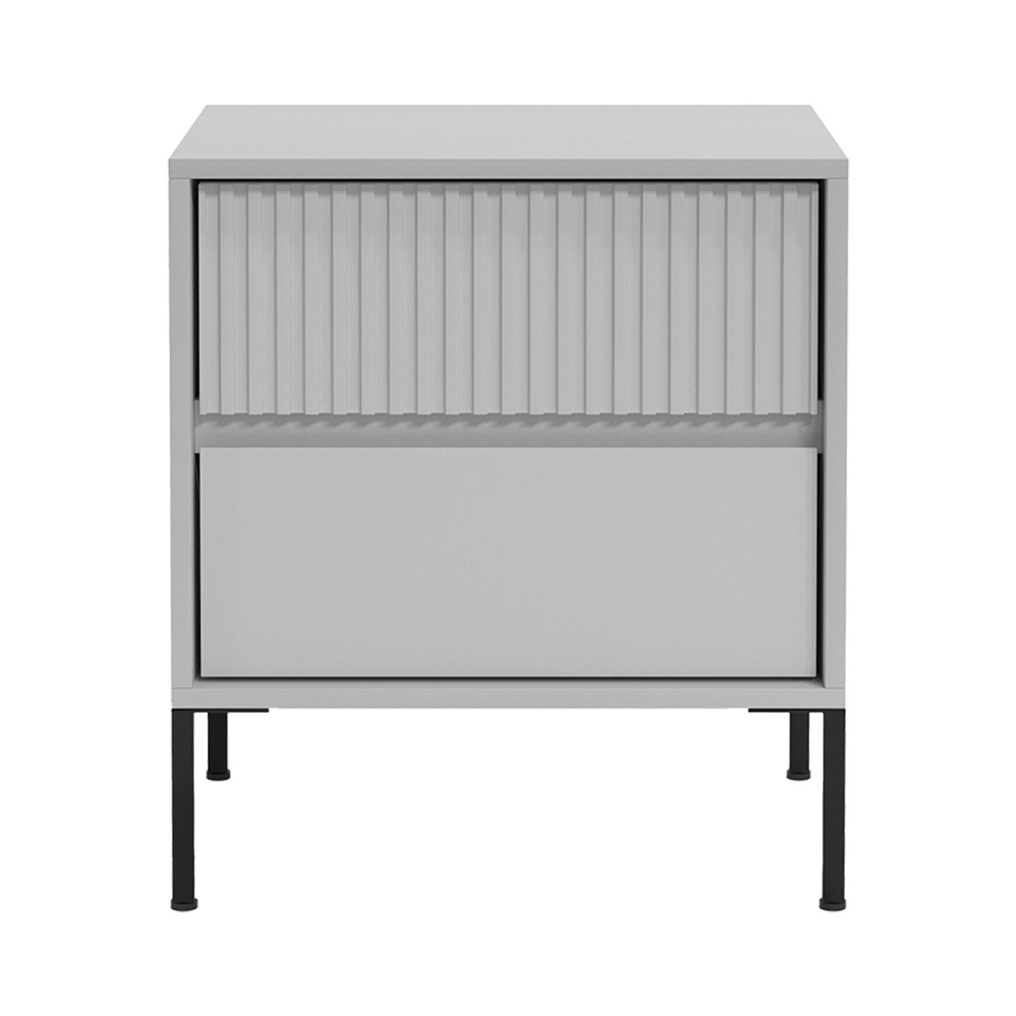 Sarantino Hans Fluted 2-Drawer Bedside Table in Grey