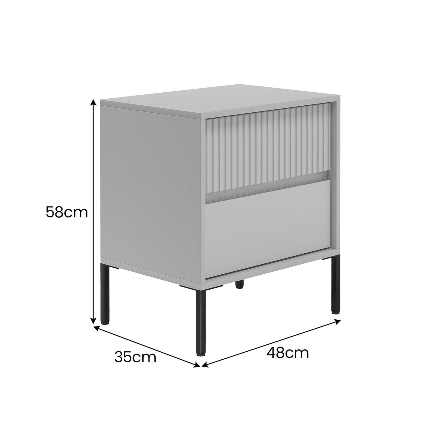 Sarantino Hans Fluted 2-Drawer Bedside Table in Grey