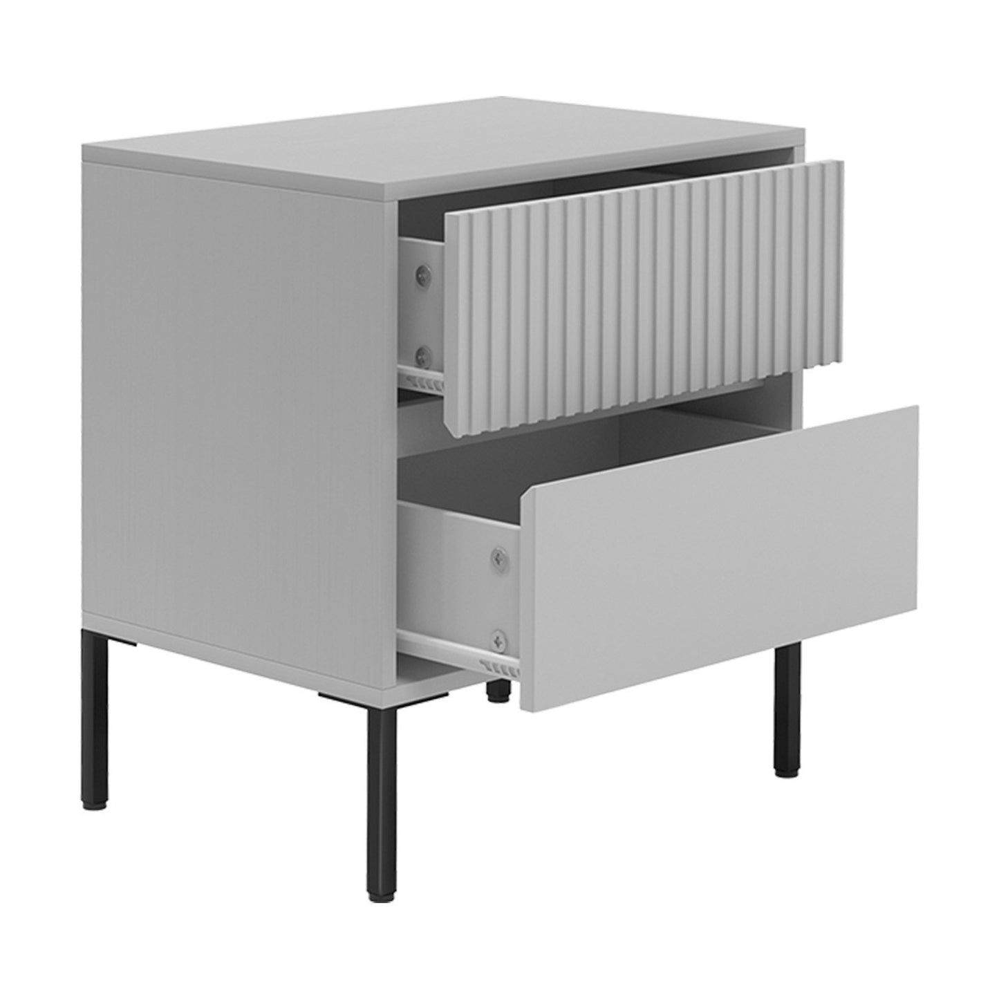 Sarantino Hans Fluted 2-Drawer Bedside Table in Grey