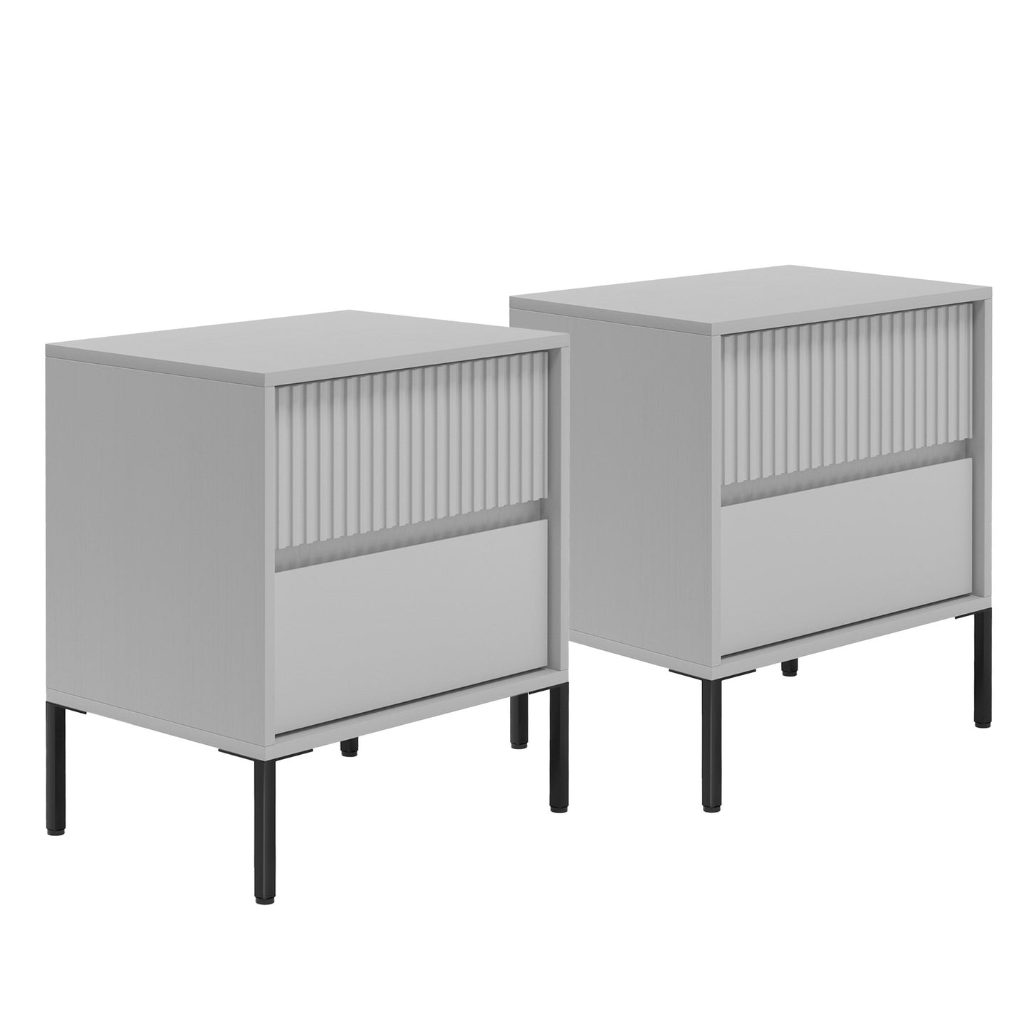 Sarantino Hans Fluted 2-Drawer Bedside Table in Grey