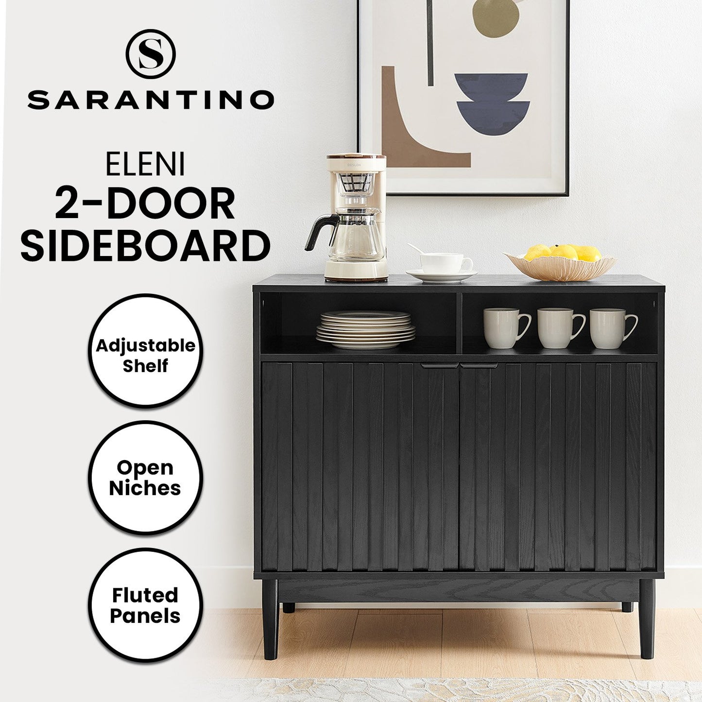 Sarantino Eleni 2-Door Sideboard Buffet Hallway Cabinet Storage Console Cupboard in Black