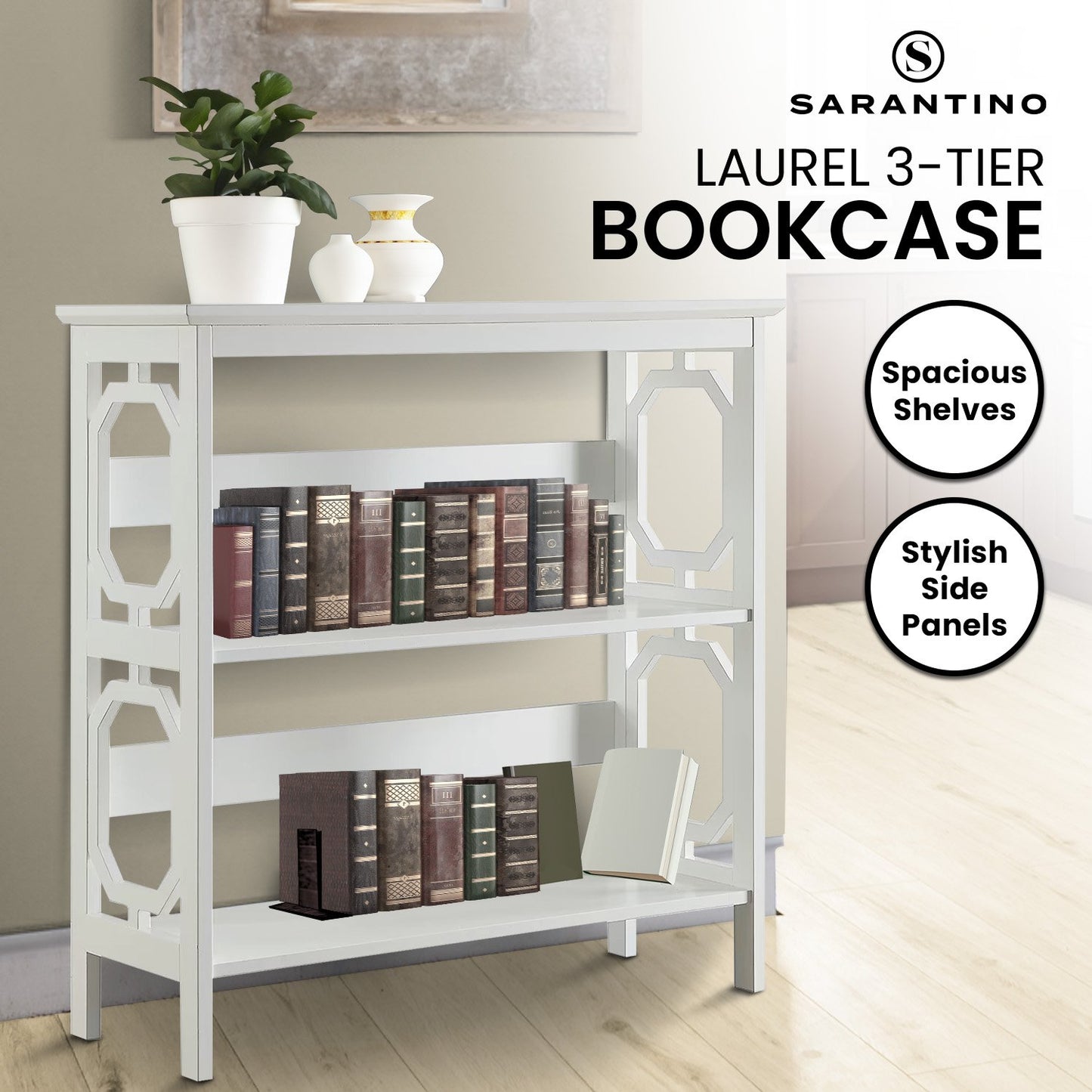 SSarantino Laurel 3-Tier Bookshelf Display Rack in White