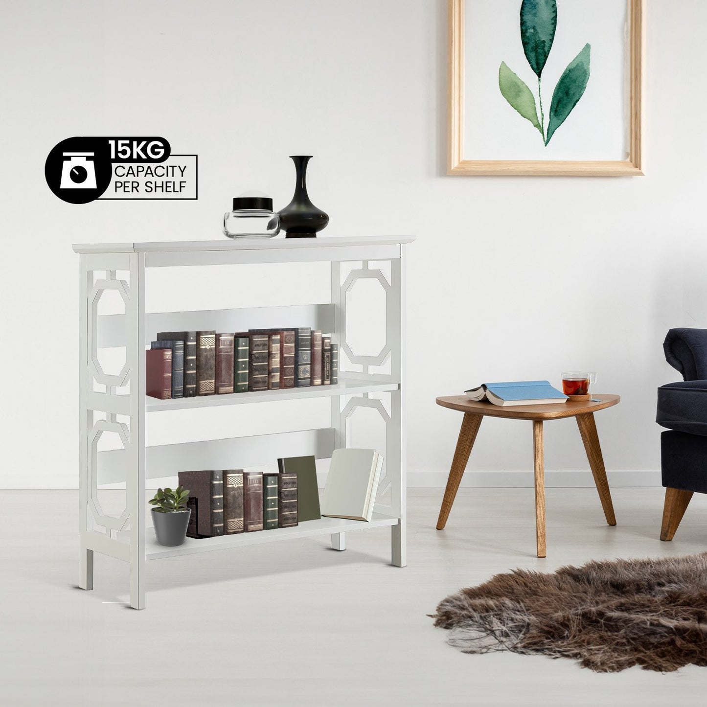 SSarantino Laurel 3-Tier Bookshelf Display Rack in White