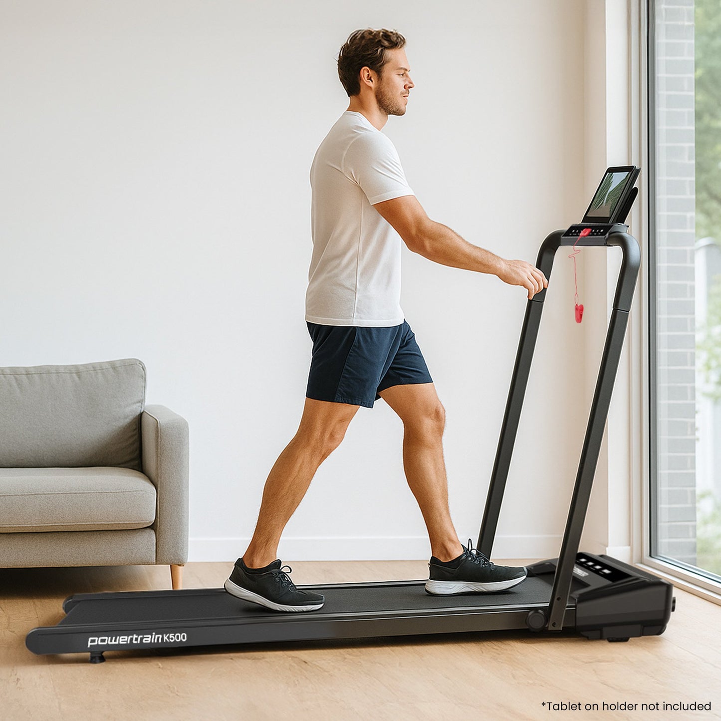 Powertrain K500 Walking Pad Treadmill 2 in 1 Foldable Walking & Running Machine w/2.5HP Motor Dual LED Displays 2 Level