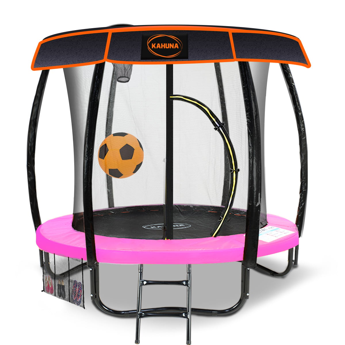 Kahuna Trampoline 6 ft with Basketball Set & Roof - Pink