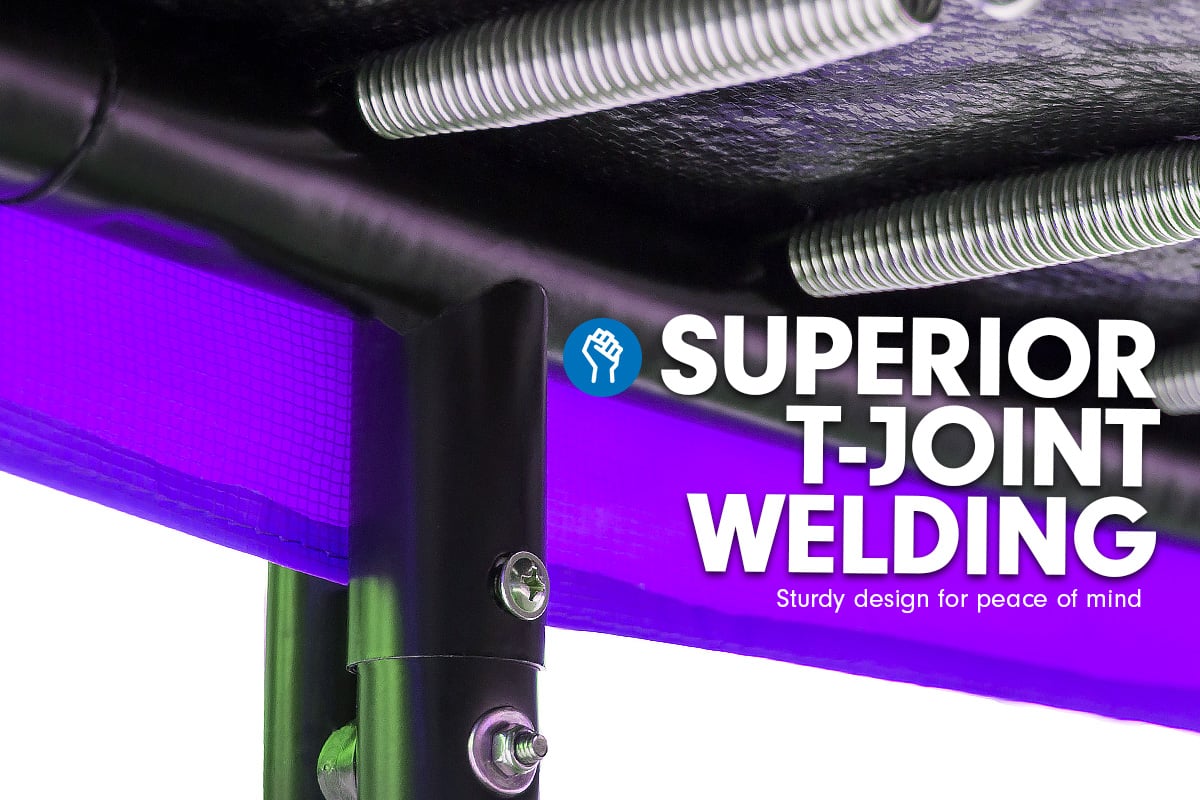 Kahuna Trampoline 14 ft with Basketball Set and Roof - Purple