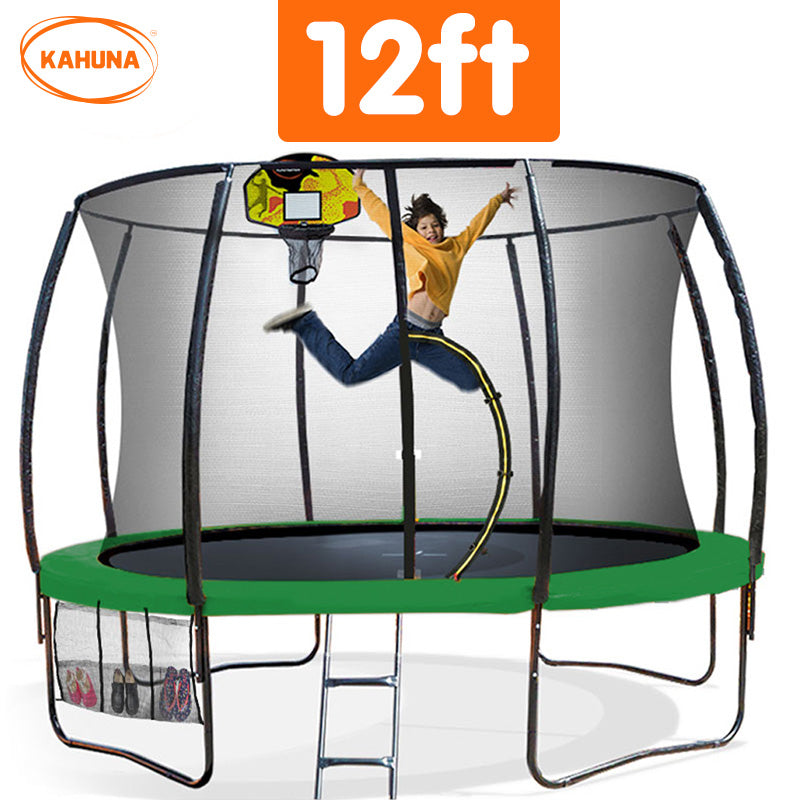 Kahuna Trampoline 12 ft with Basketball Set - Green