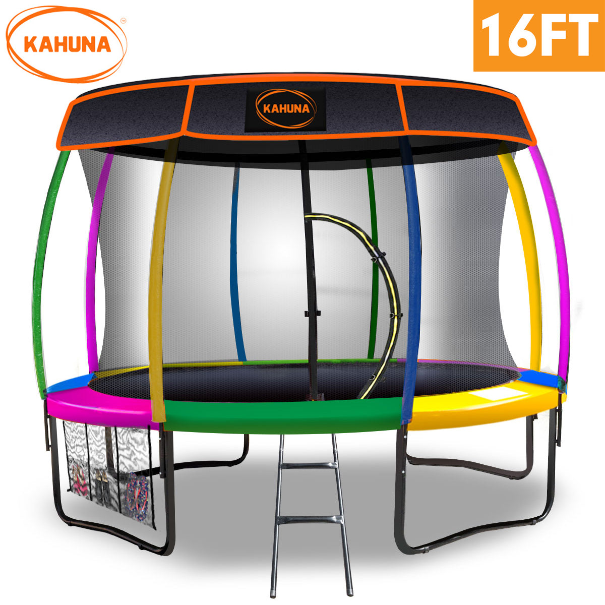 Trampoline 16 ft Kahuna with Roof -Rainbow