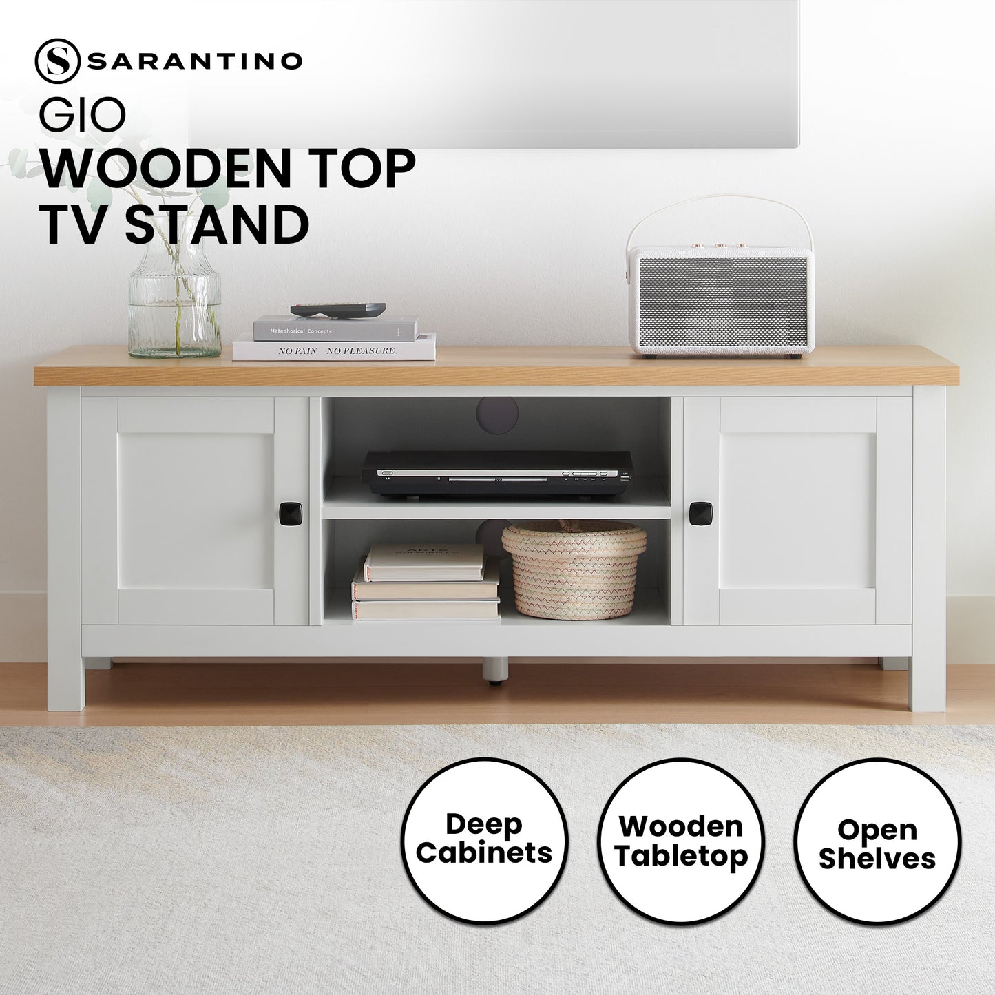 Sarantino Gio TV Stand - White/Natural