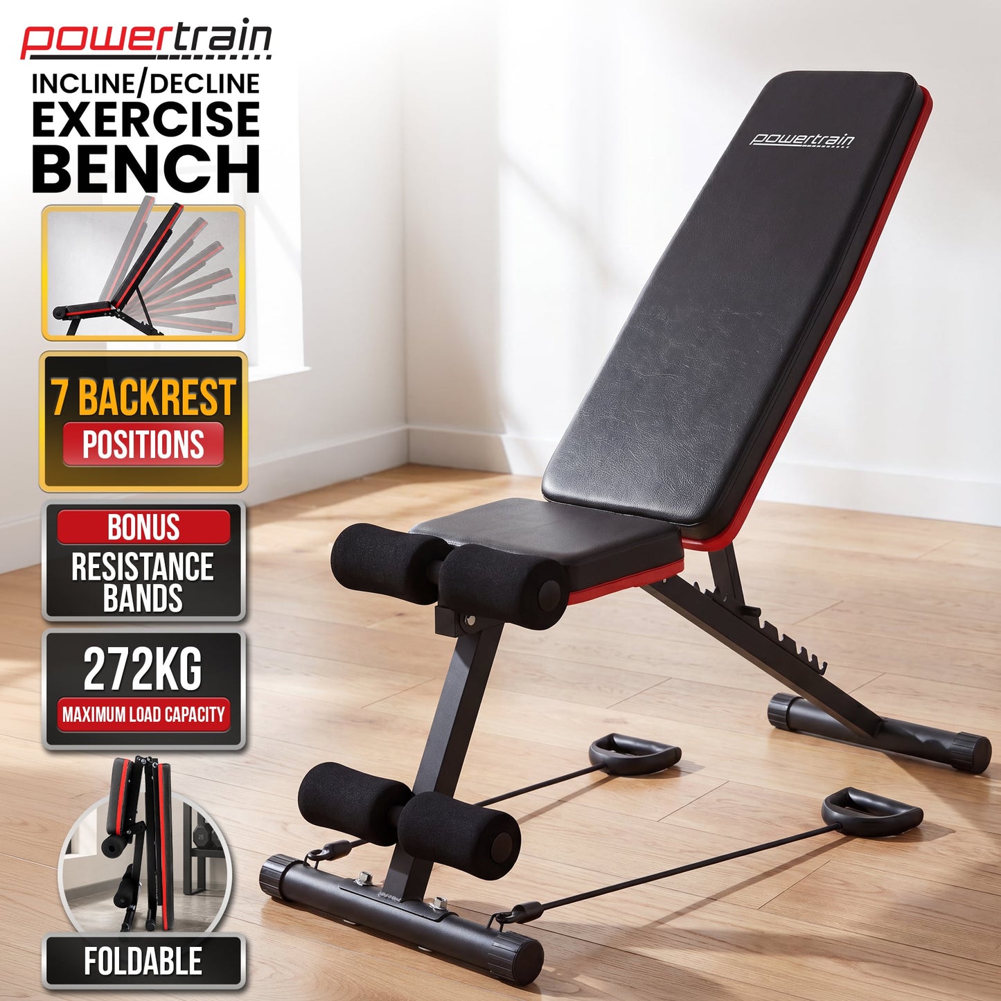 Powertrain Adjustable Weight Bench w/ Incline Decline and 7 Backrest Positions