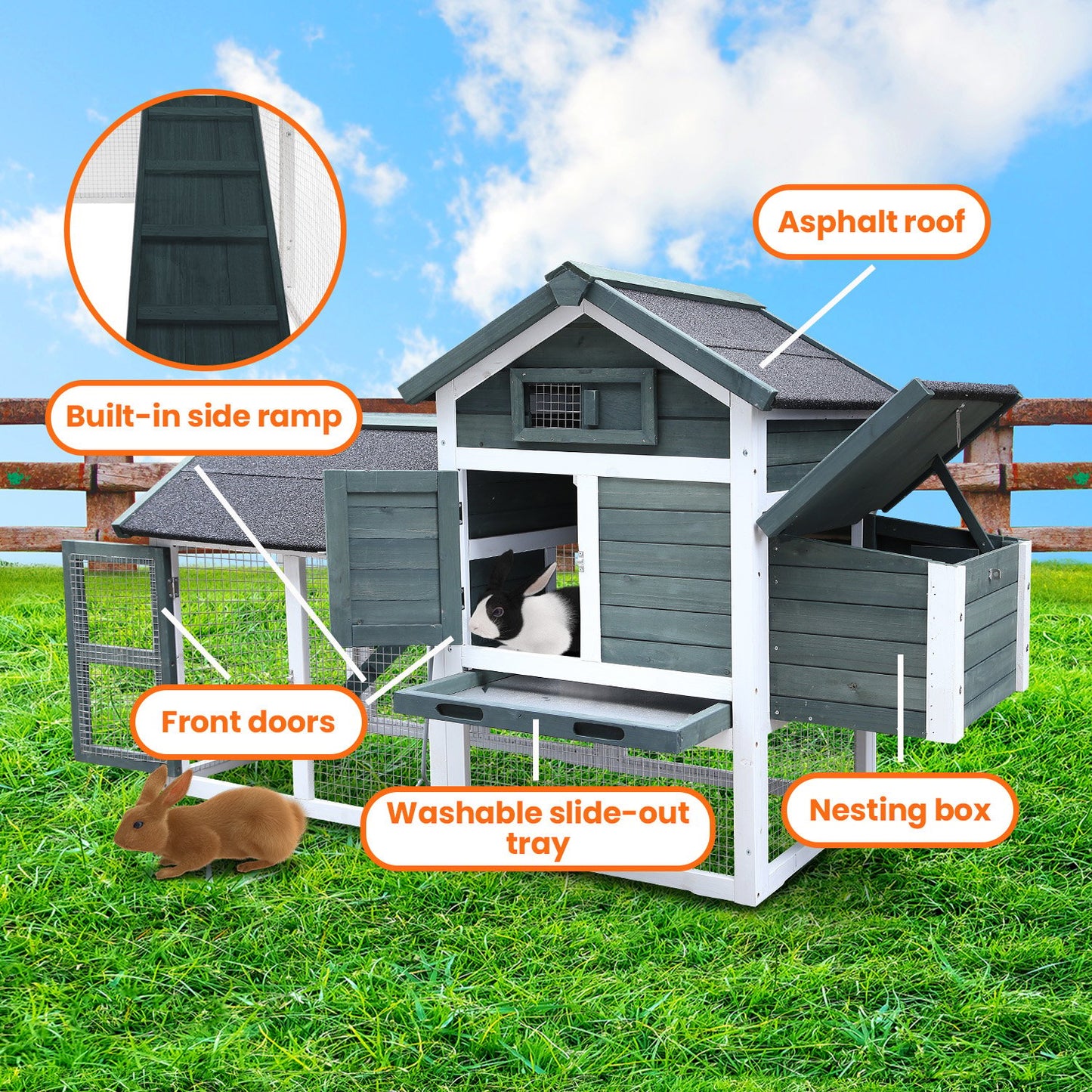 Furtastic Large Chicken Coop & Rabbit Hutch With Ramp - Green