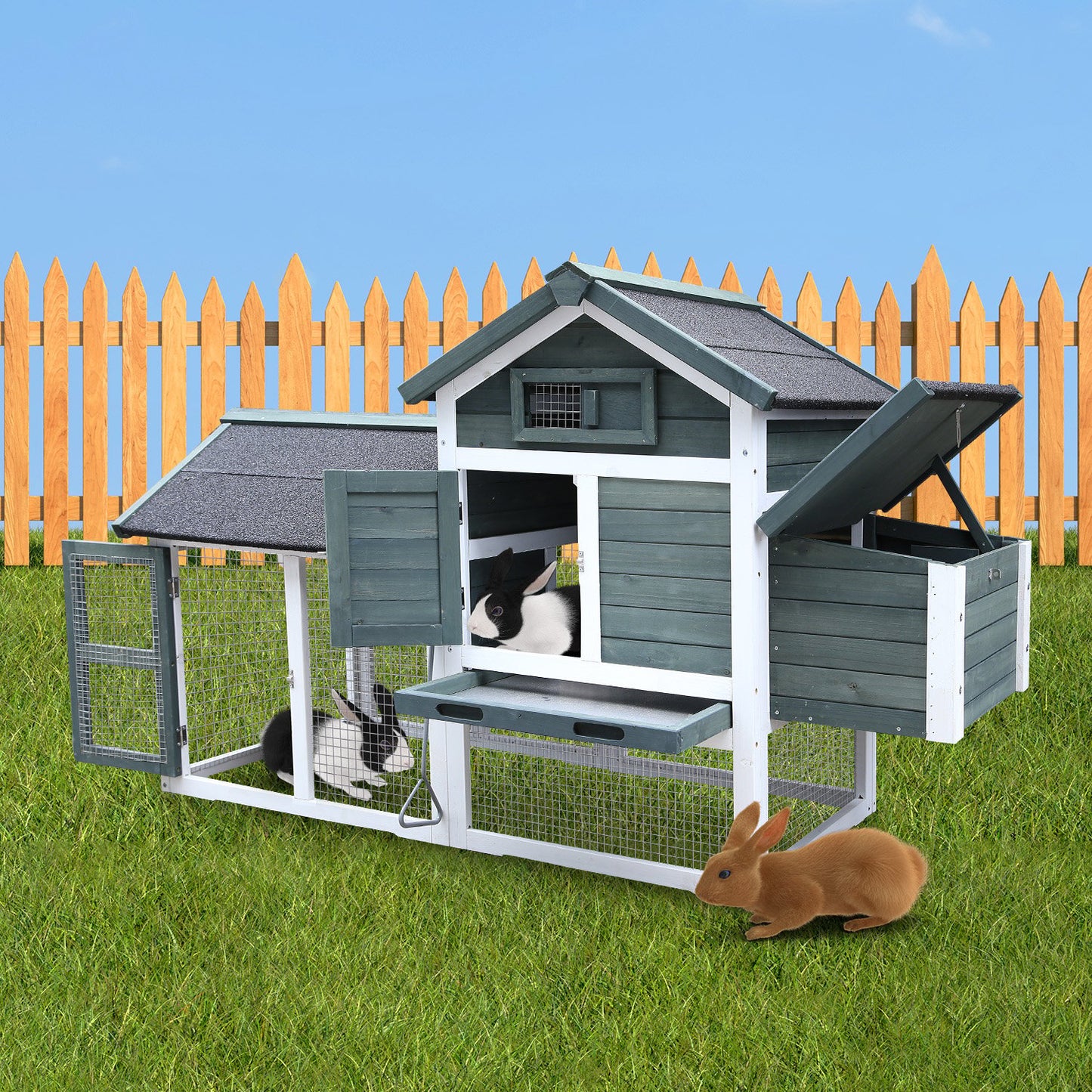 Furtastic Large Chicken Coop & Rabbit Hutch With Ramp - Green