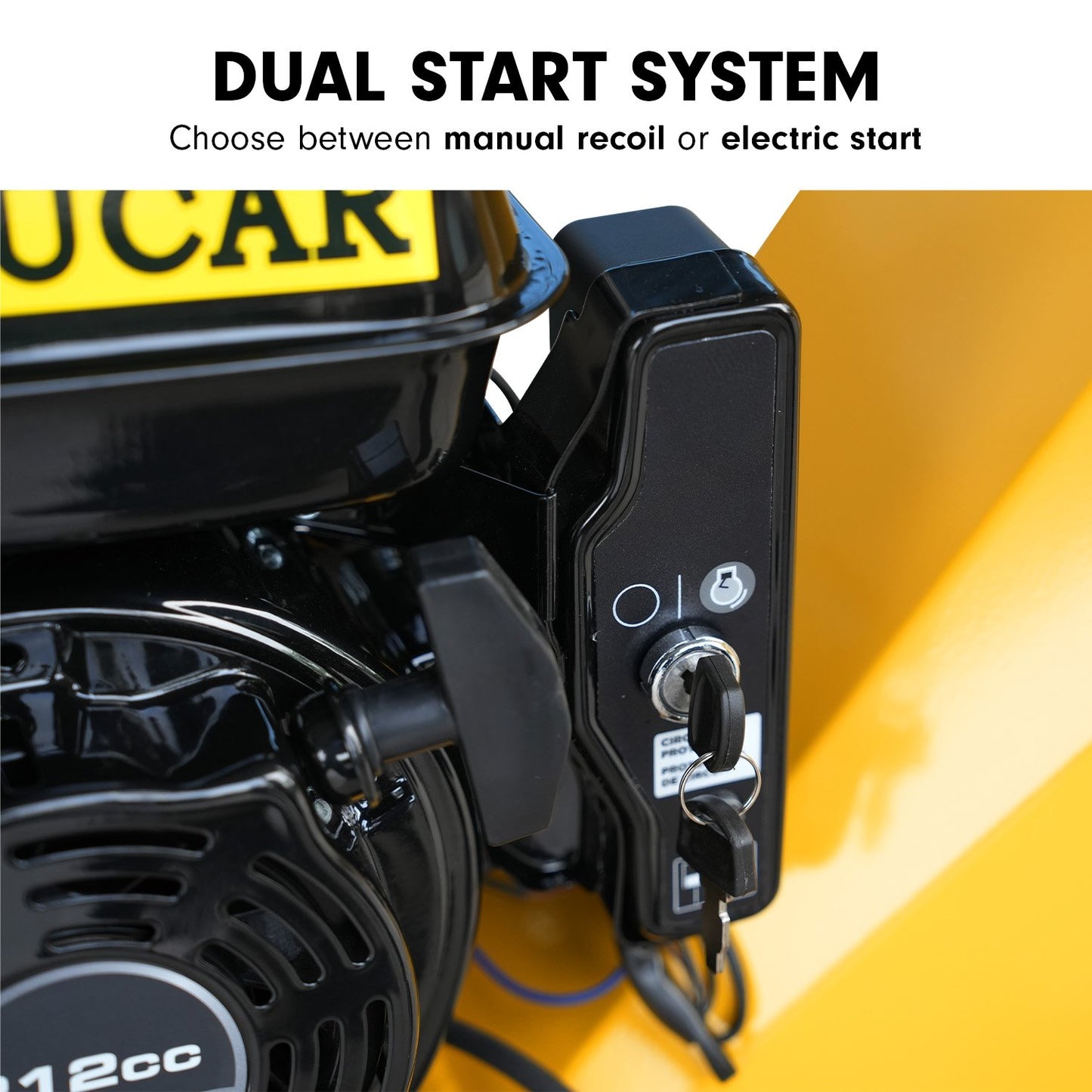 Ducar 70P 3600 RPM Wood Chipper with E-Start Shredder Mulcher Grinder Yellow Black