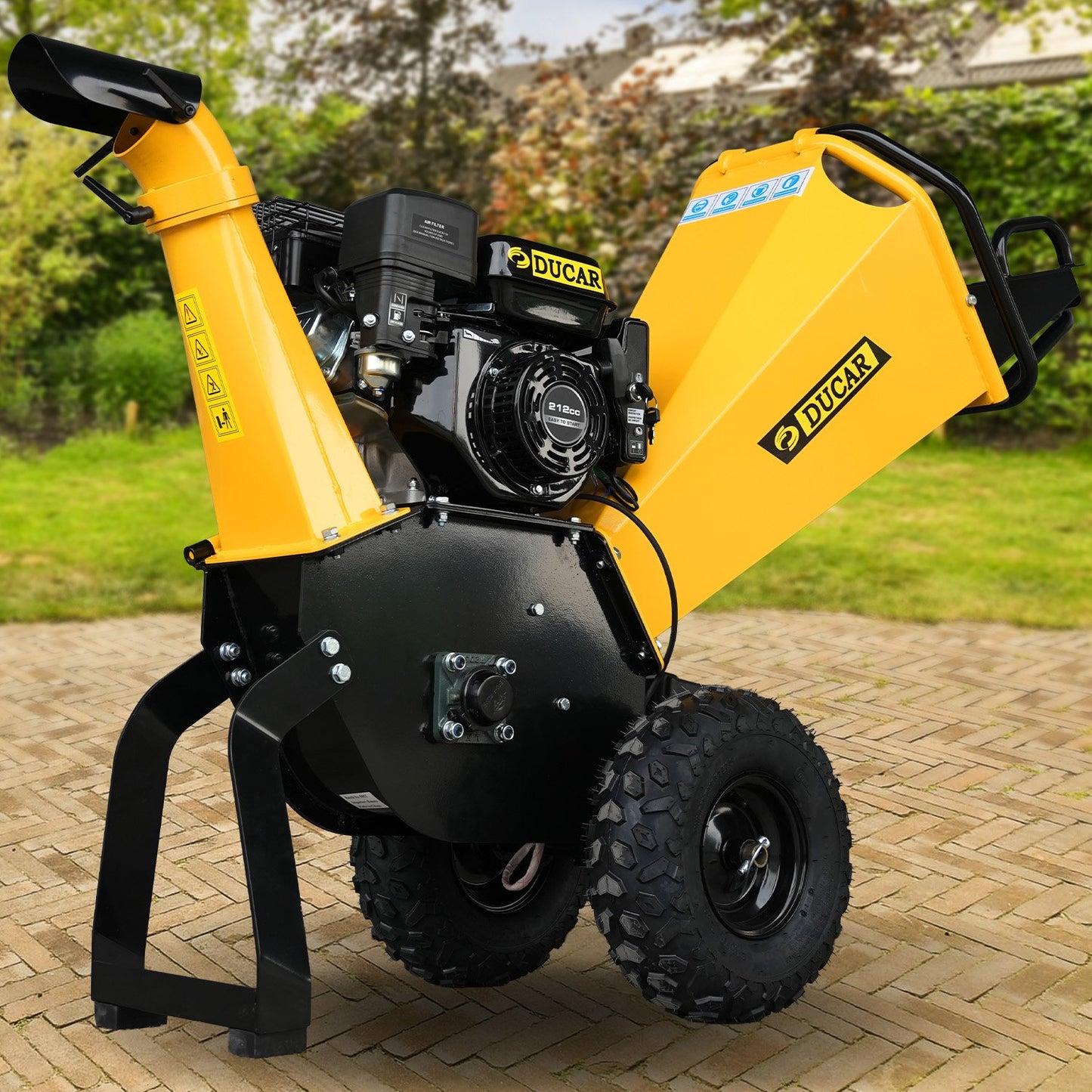 Ducar 70P 3600 RPM Wood Chipper with E-Start Shredder Mulcher Grinder Yellow Black