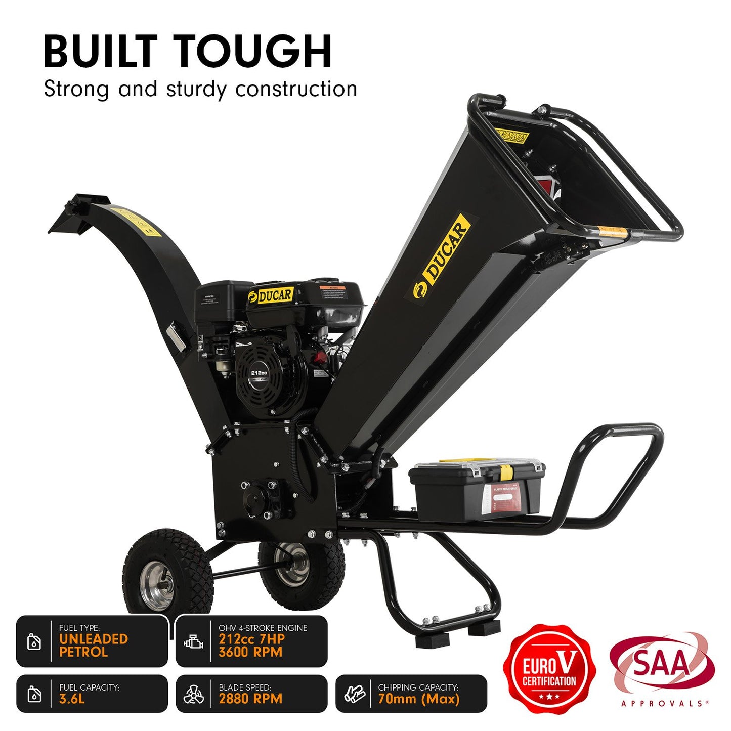 Ducar K70 7HP Wood Chipper Shredder Mulcher Grinder in Black