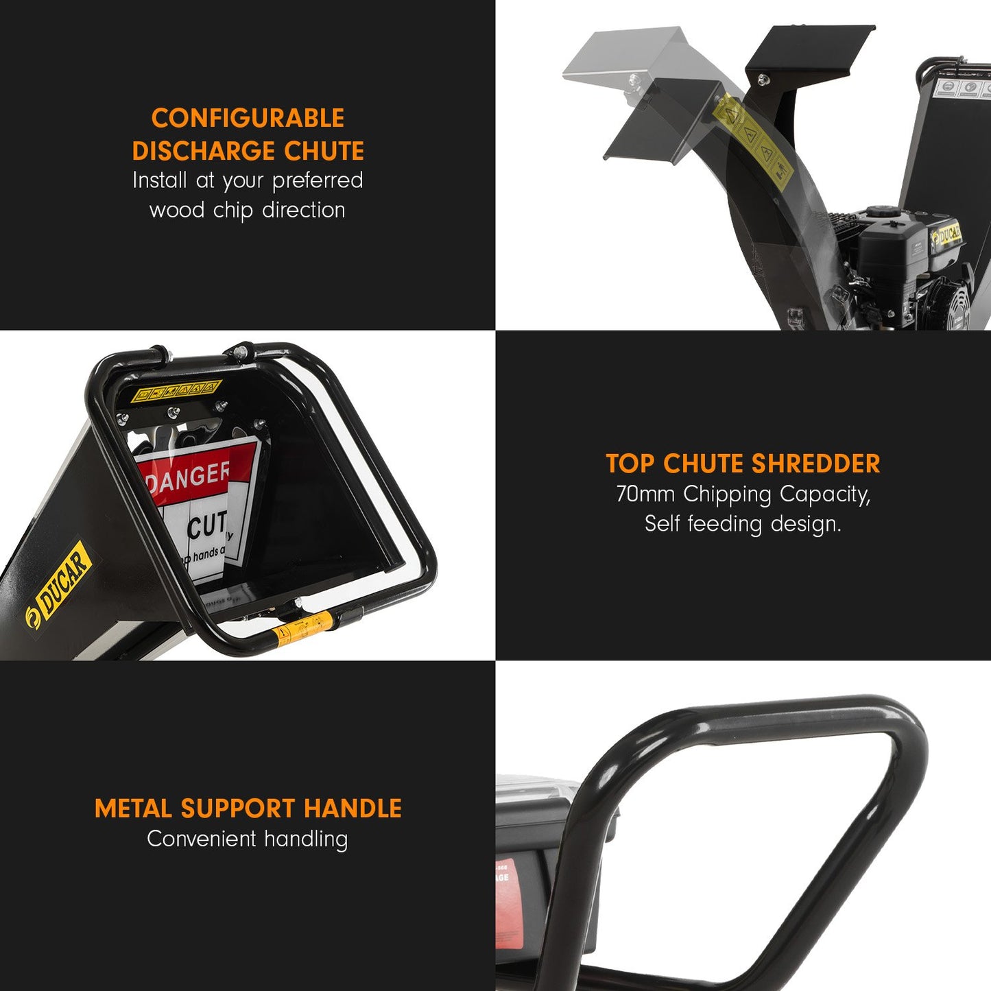 Ducar K70 7HP Wood Chipper Shredder Mulcher Grinder in Black