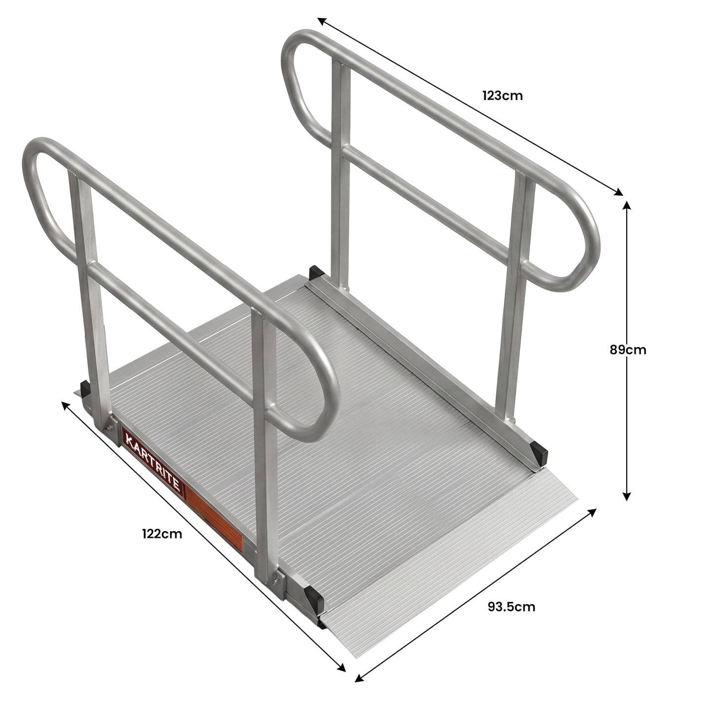 Kartrite 4ft Aluminium Wheelchair Ramp w/ Handrails 380kg Capacity 93.5cm Width