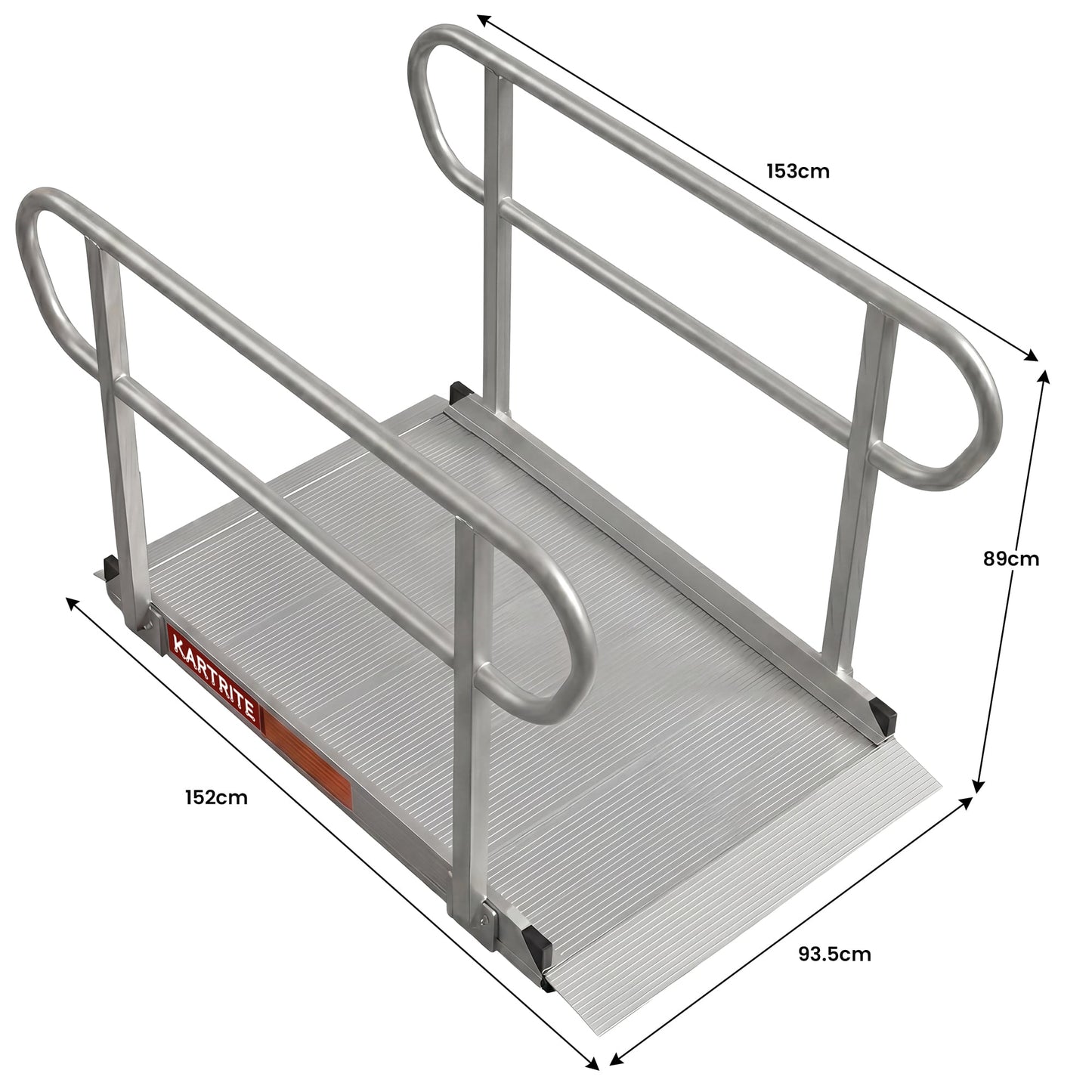 Kartrite 5ft Aluminium Wheelchair Ramp w/ Handrails 380kg Capacity 93.5cm Width