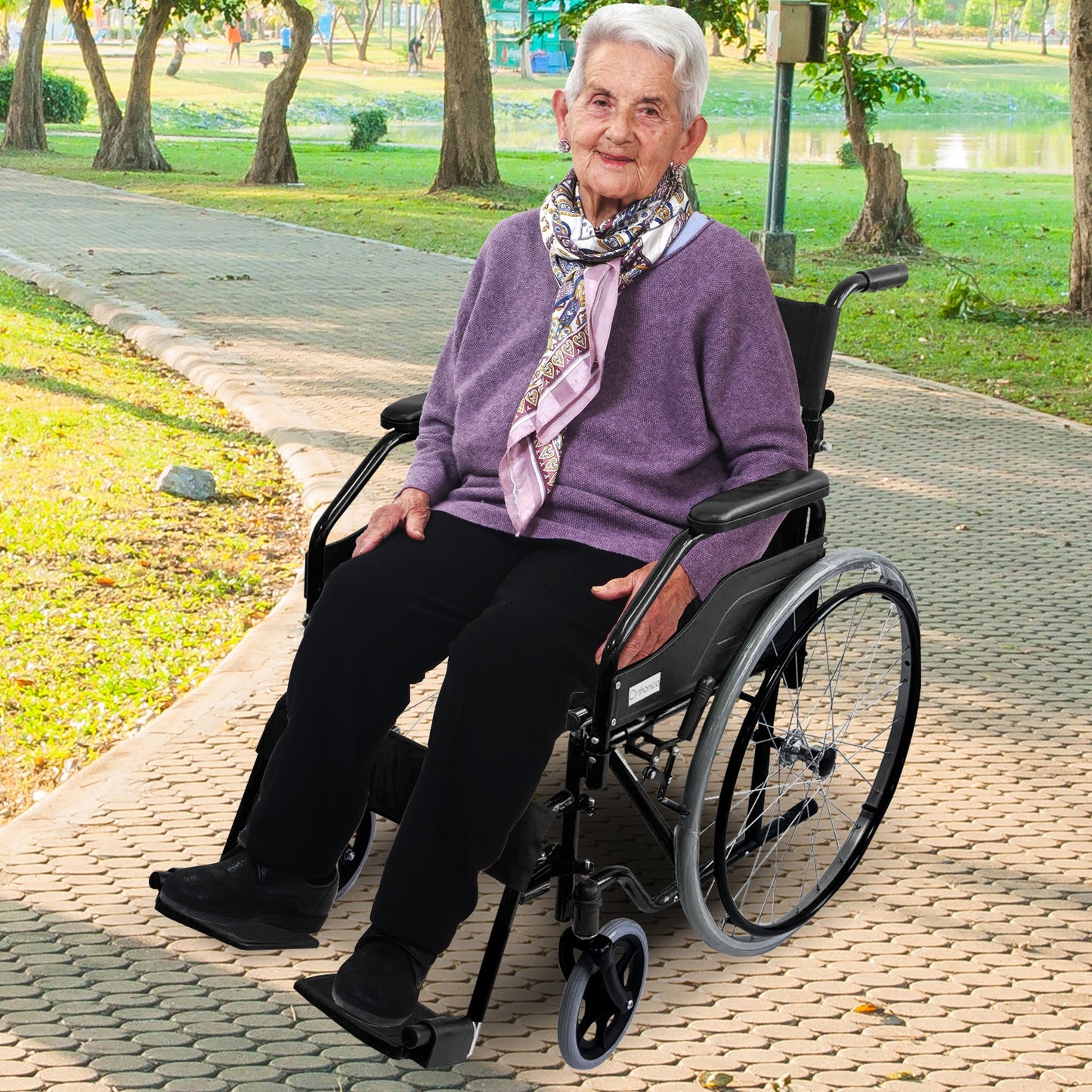 Orthonica 24in Self Propelled Foldable Steel Wheelchair - Black