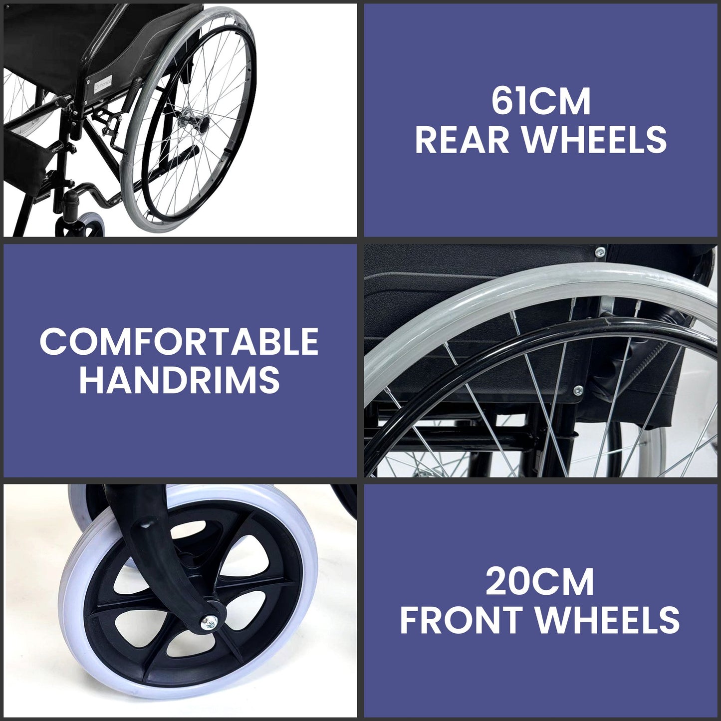 Orthonica 24in Self Propelled Foldable Steel Wheelchair - Black
