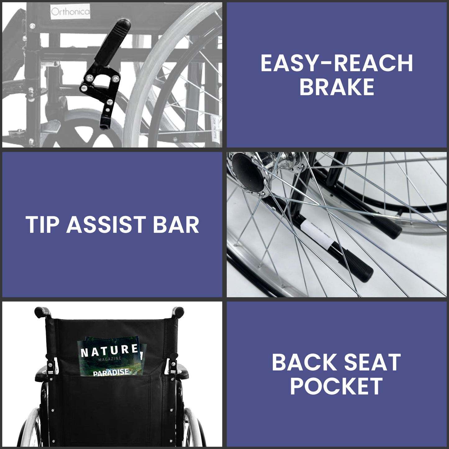 Orthonica 24in Self Propelled Foldable Steel Wheelchair - Black