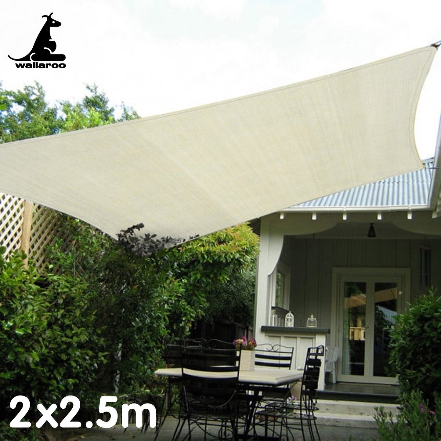 Wallaroo Waterproof 160GSM Outdoor Sun Shade Sail Canopy Cream 2 x 2.5m