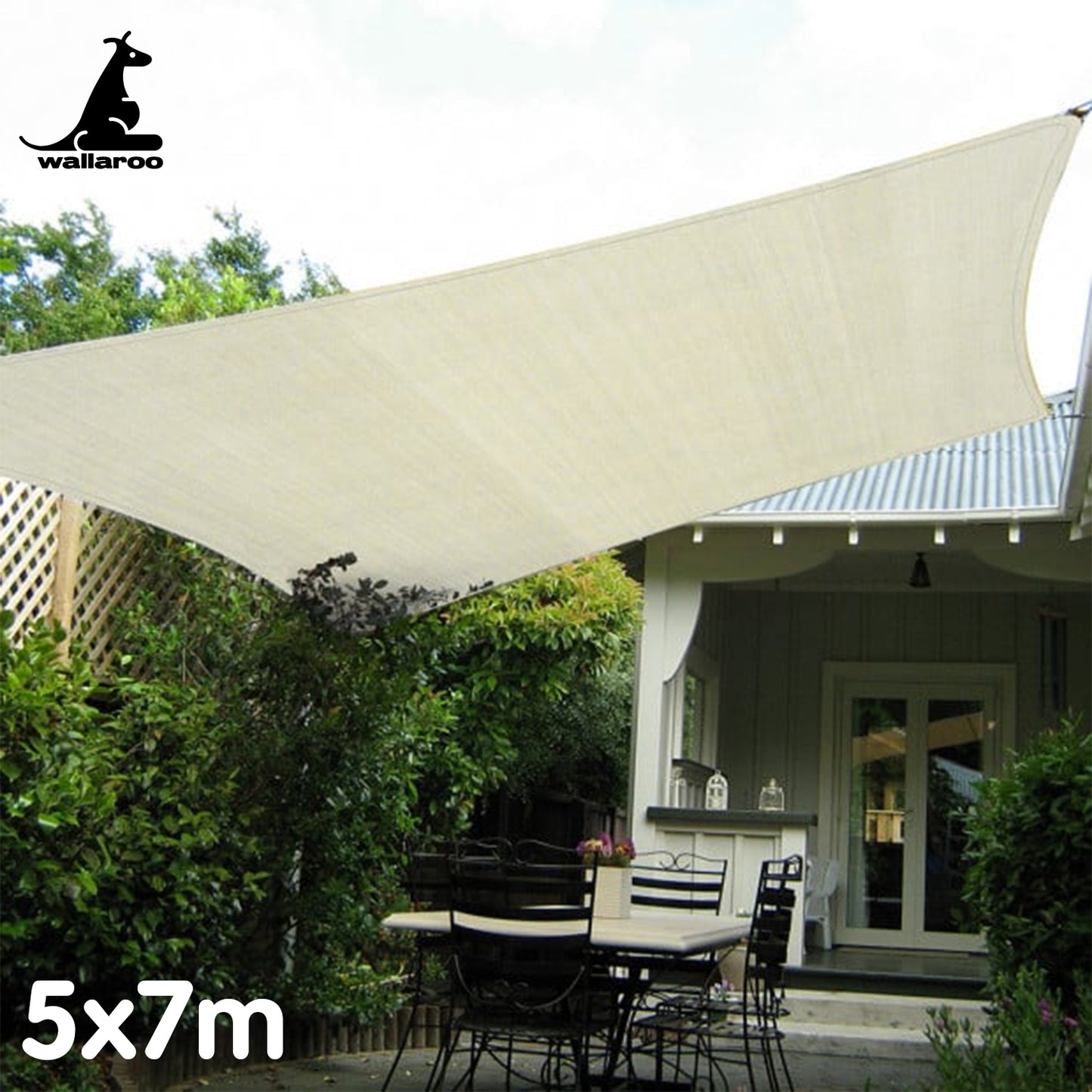 Wallaroo Waterproof Outdoor Shade Sail Canopy Sun Cloth Square 5x7M