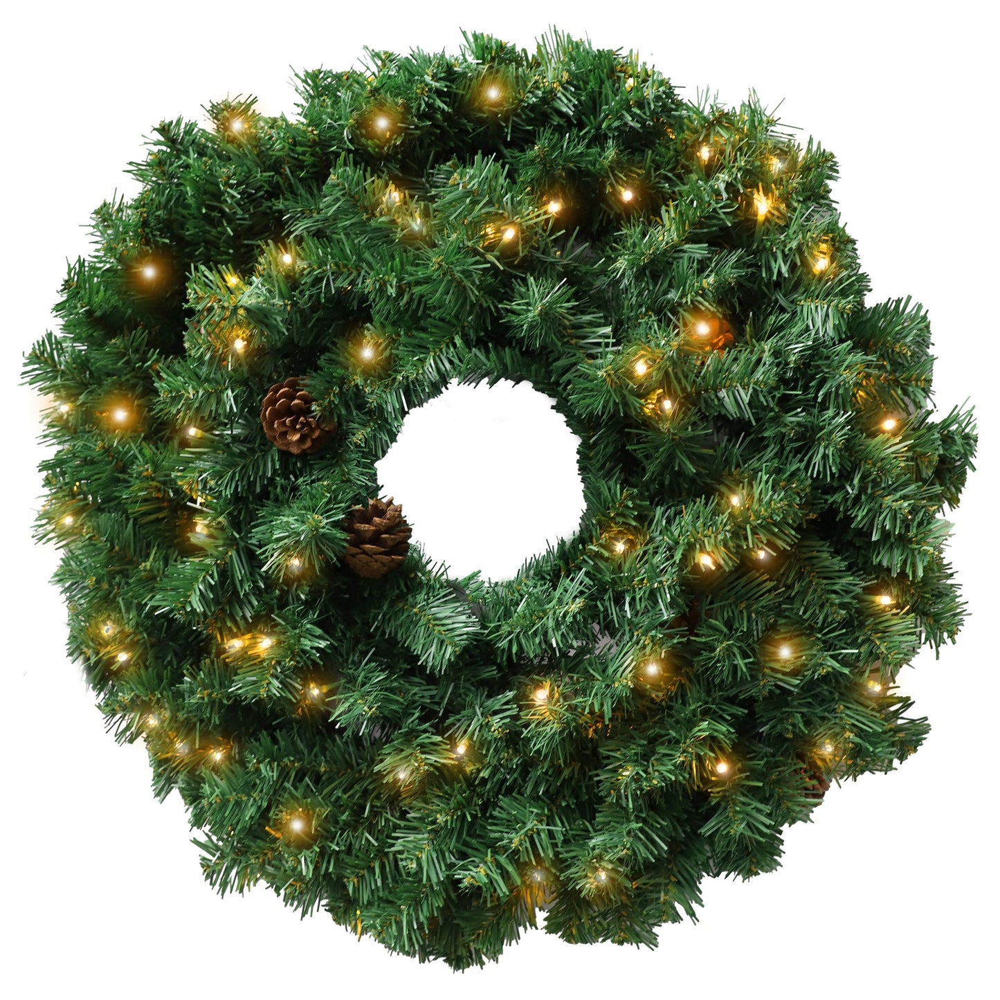 Christabelle 61cm Christmas Wreath Yuletide Glow with Pine Cones and LED Lights Front Door Decoration