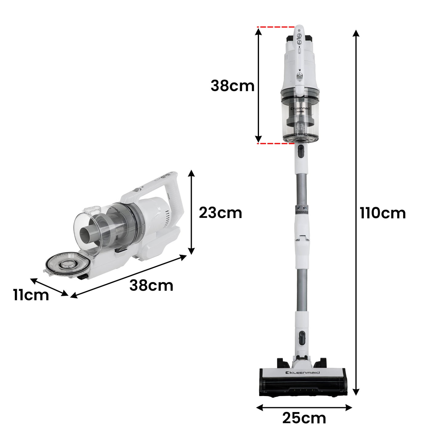 Kleenmaid Cordless Stick Vacuum Cleaner Split Wand Wet Mop CSV 3865