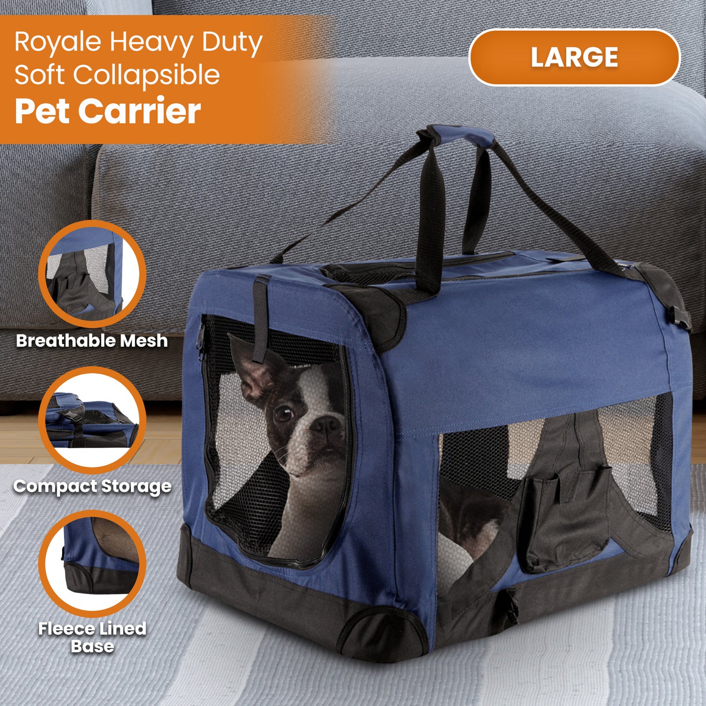 Royale Heavy Duty Soft Collapsible Pet Carrier - Large