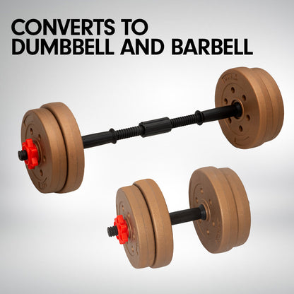 Powertrain 20kg Home Gym Adjustable Dumbbell and Barbell Weights Set - Gold