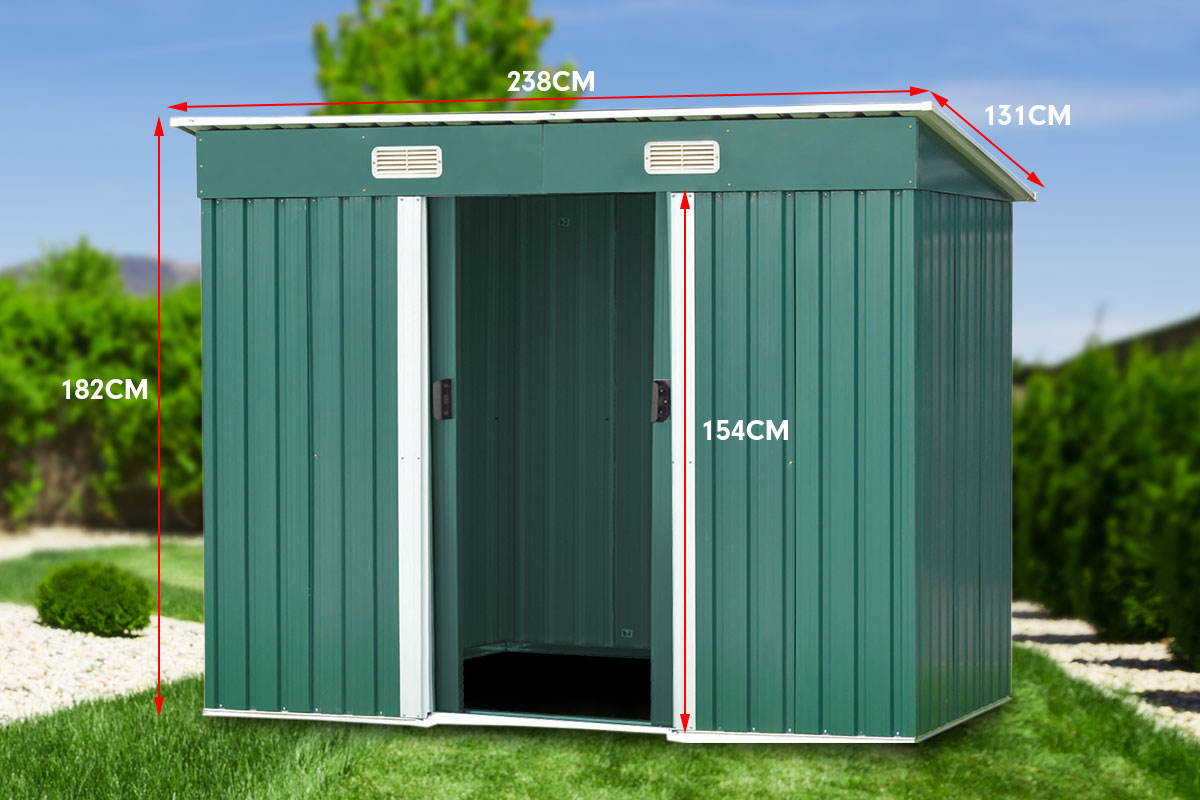 4ft x 8ft Garden Shed with Base Flat Roof Outdoor Storage - Green