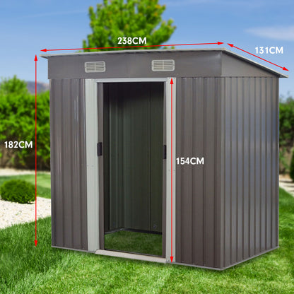 4ft x 8ft Garden Shed with Base Flat Roof Outdoor Storage - Grey