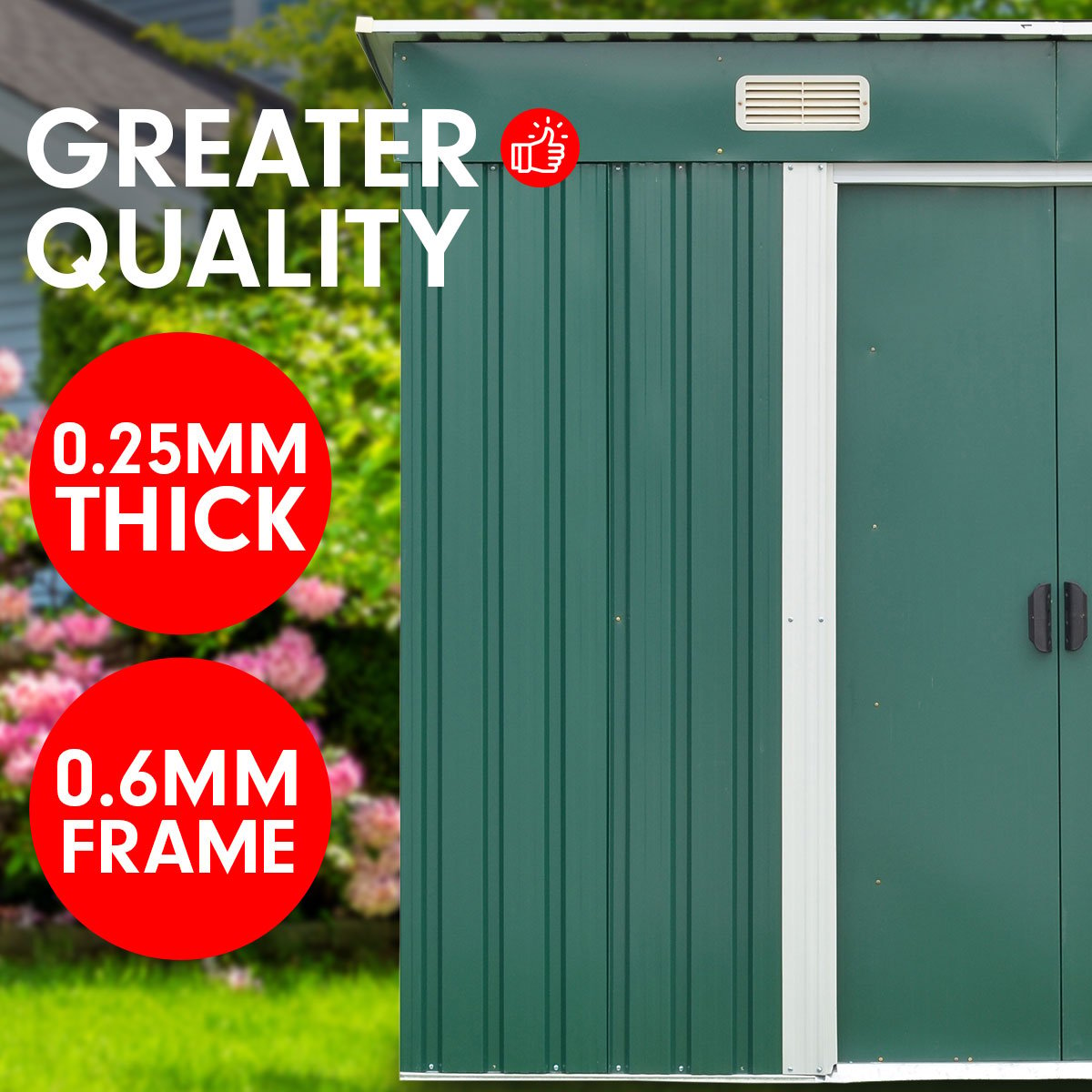 4ft x 8ft Garden Shed Flat Roof Outdoor Storage - Green