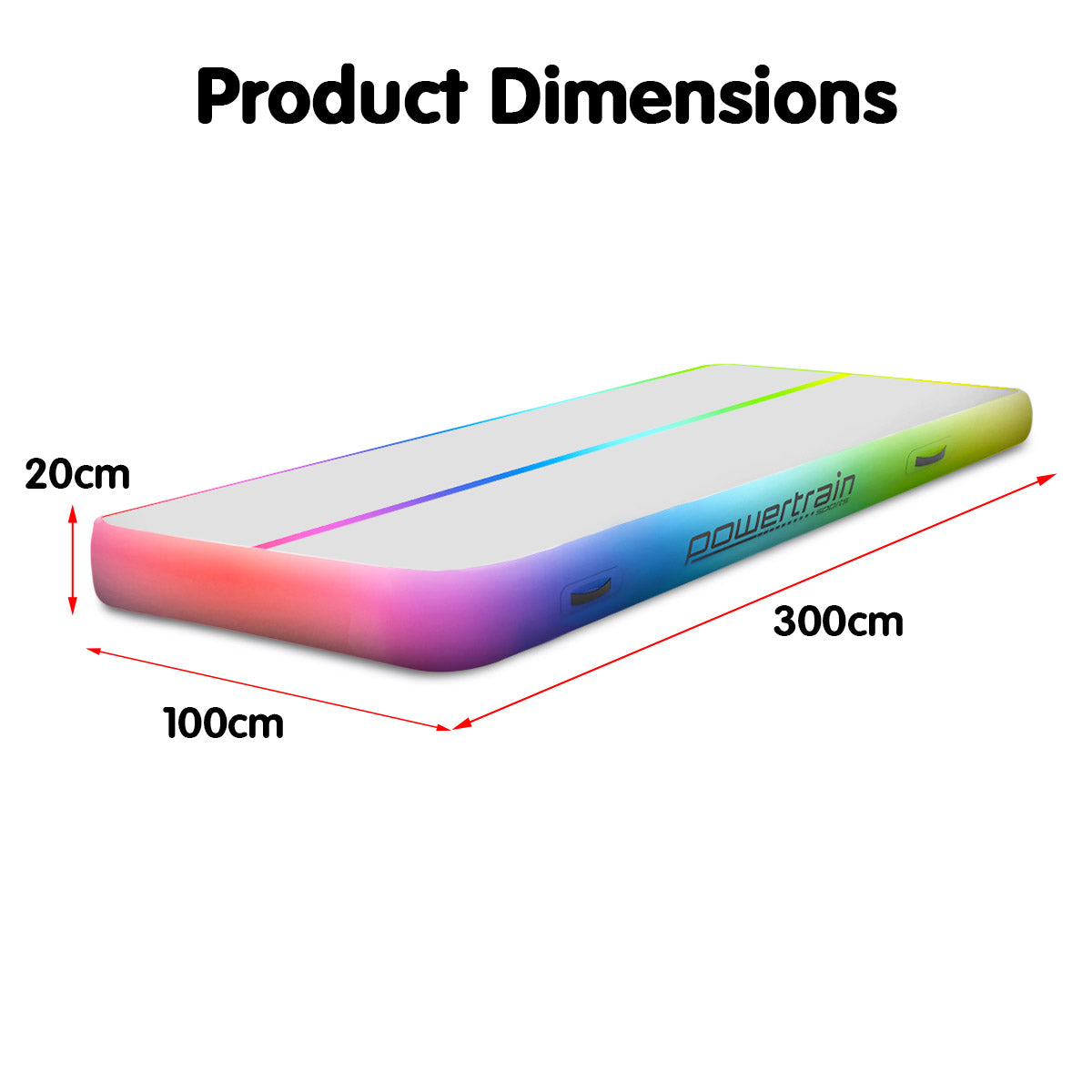 3m x 1m Air Track Tumbling Mat Gymnastics Inflatable - Rainbow