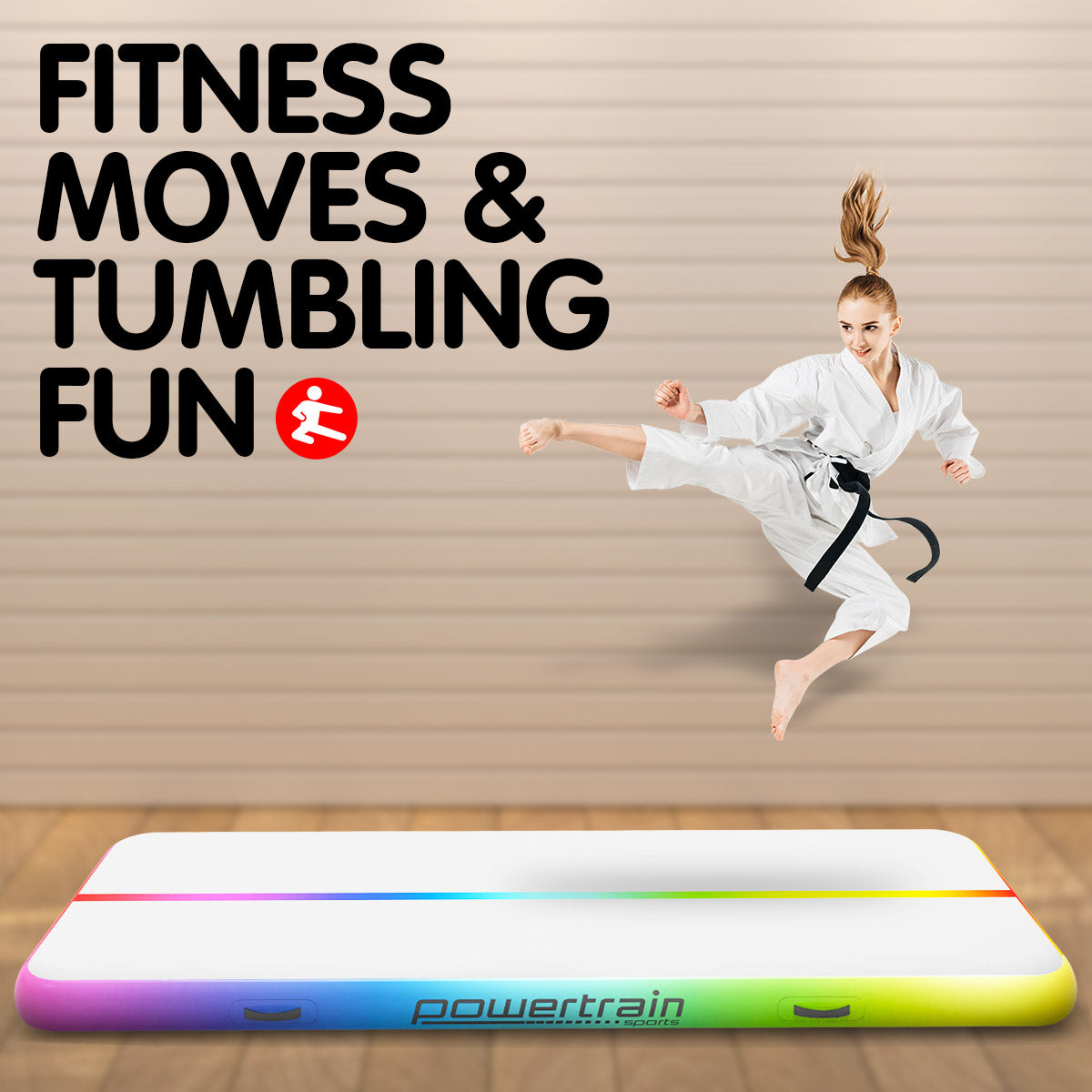 3m x 1m Air Track Tumbling Mat Gymnastics Inflatable - Rainbow
